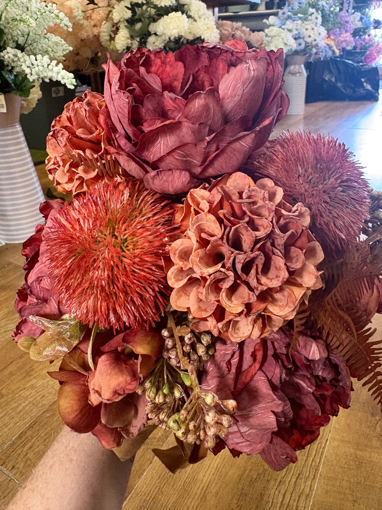 Hand tied dried inspired autumnal wine bridesmaid bouquet - 11 stems of premium florals