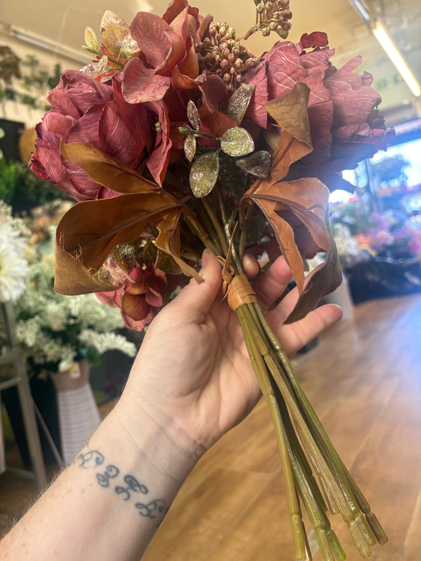 Hand tied dried inspired autumnal wine bridesmaid bouquet - 11 stems of premium florals