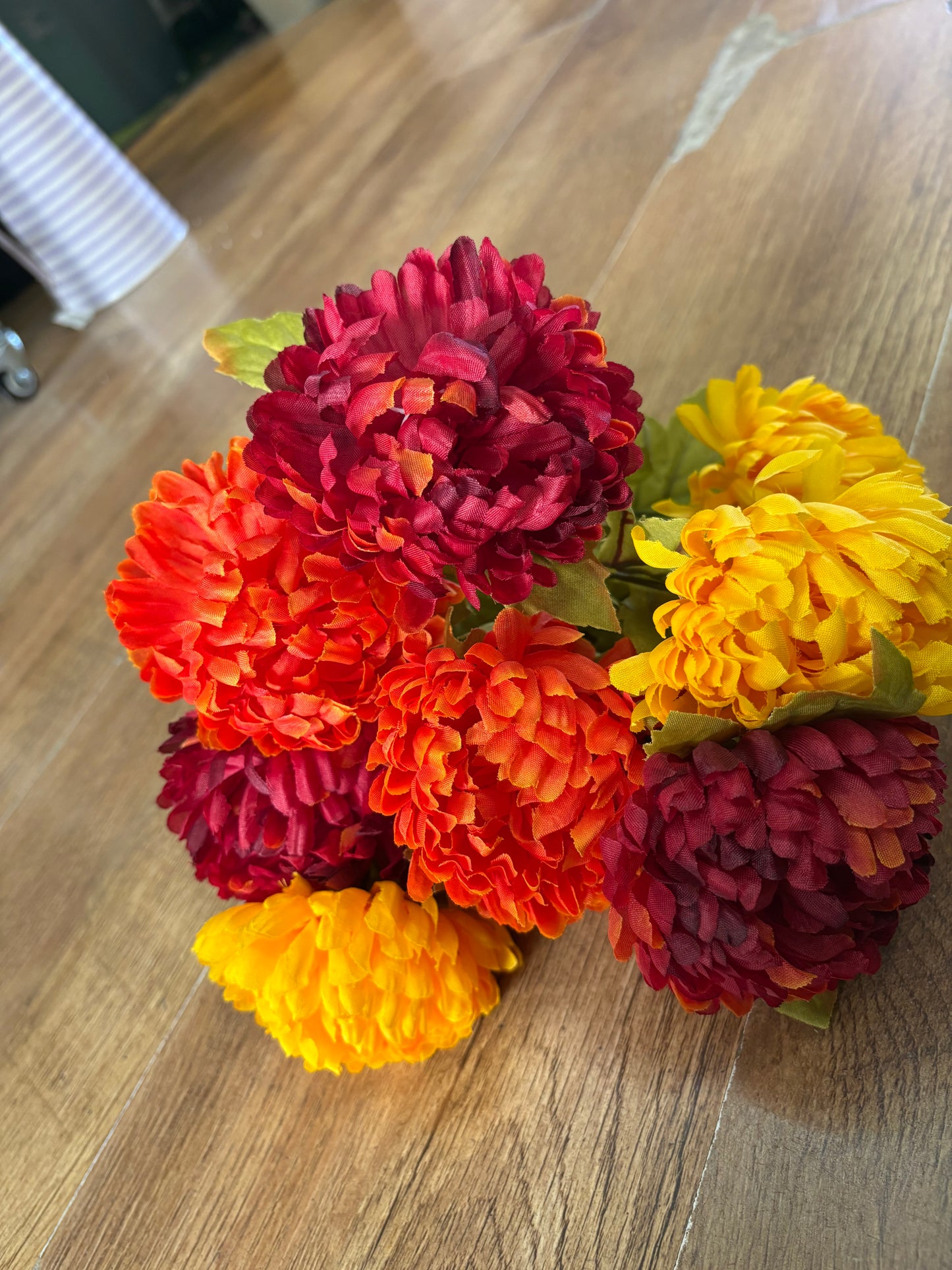 Large autumnal chrysanthemum bouquet - burgundy, orange and autumnal yellow