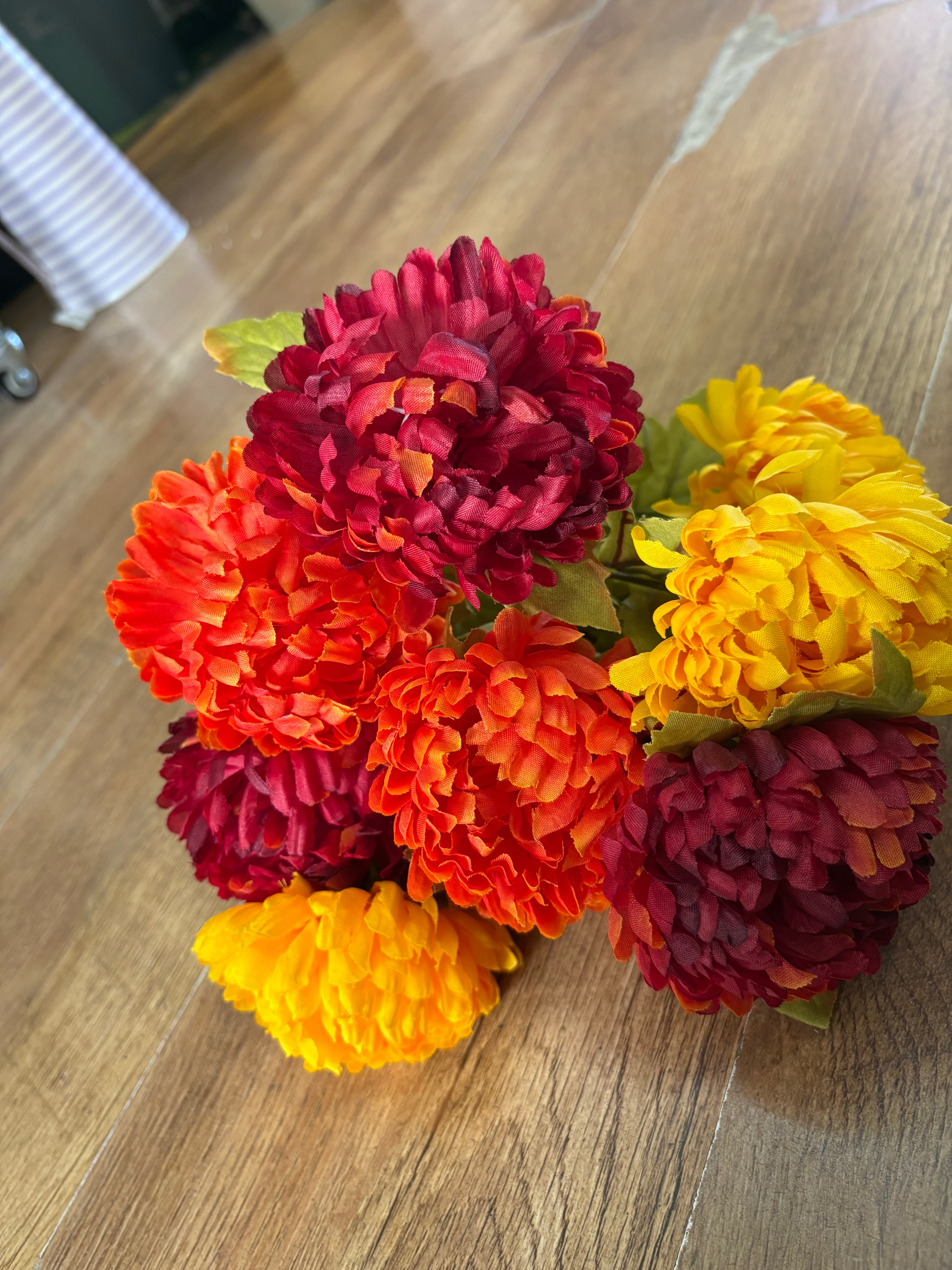 Large autumnal chrysanthemum bouquet - burgundy, orange and autumnal yellow