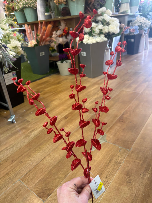 Long stem red glittered eucalyptus filler