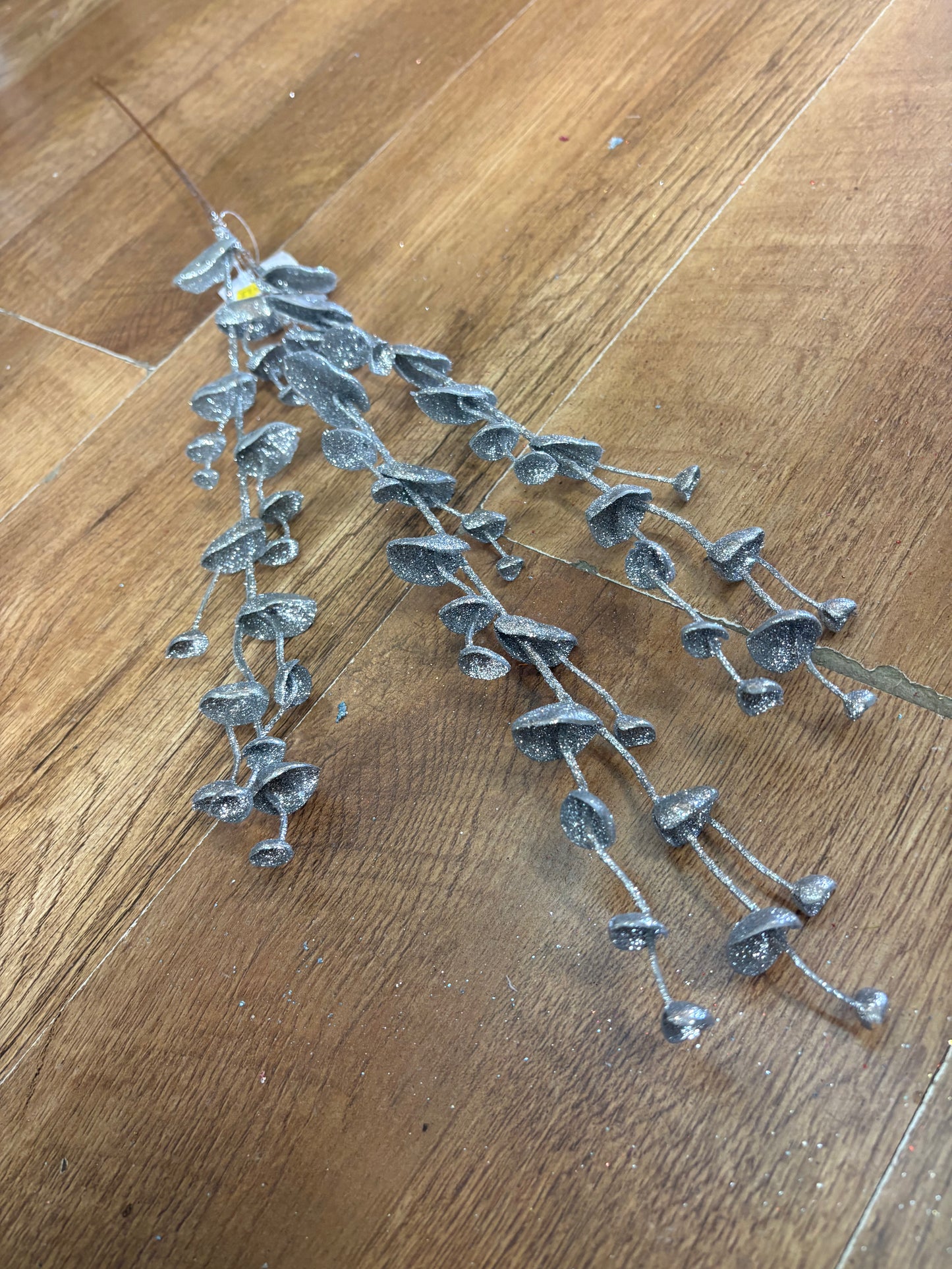 Long stem silver glittered eucalyptus filler