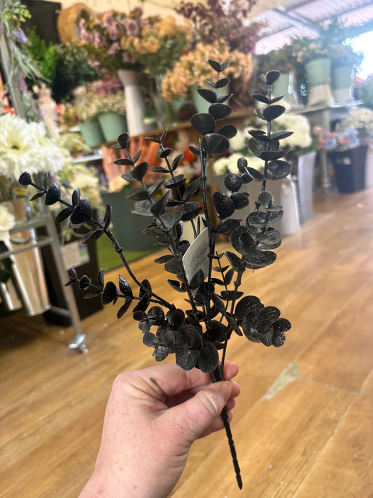 Black glittered eucalyptus bunch