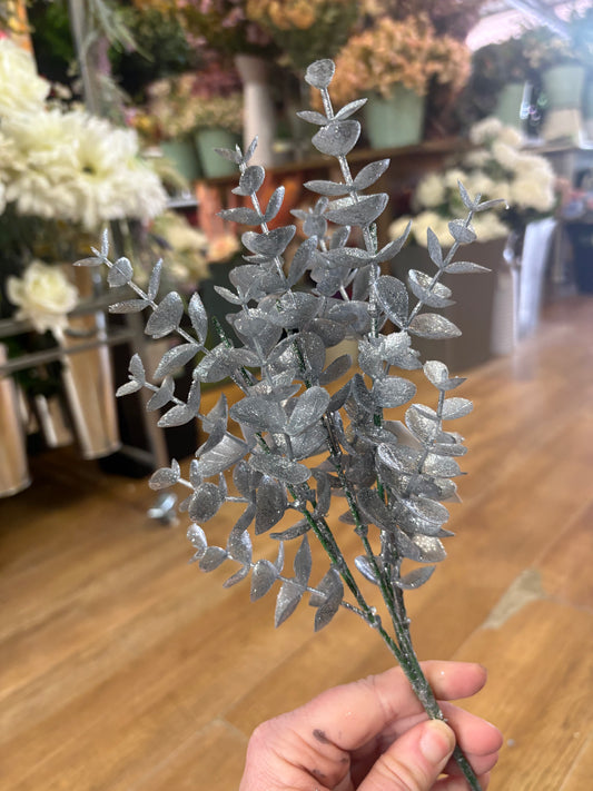 Silver glittered eucalyptus bunch