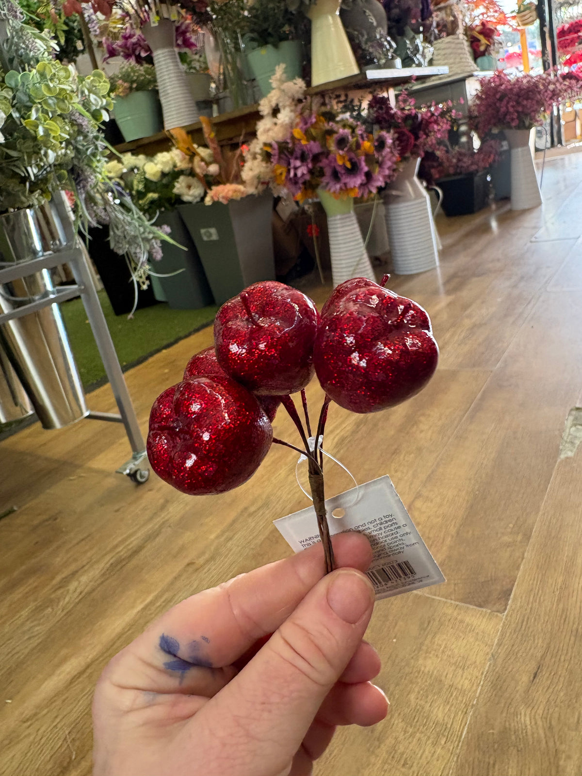 Bundle of 6 small red glittered apple picks