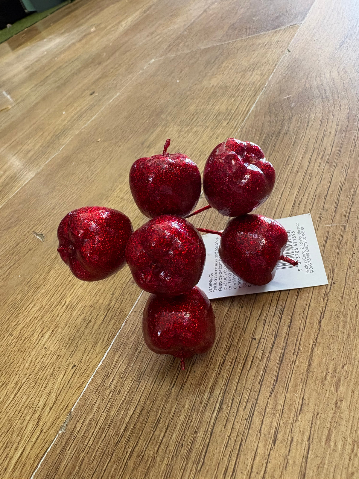 Bundle of 6 small red glittered apple picks