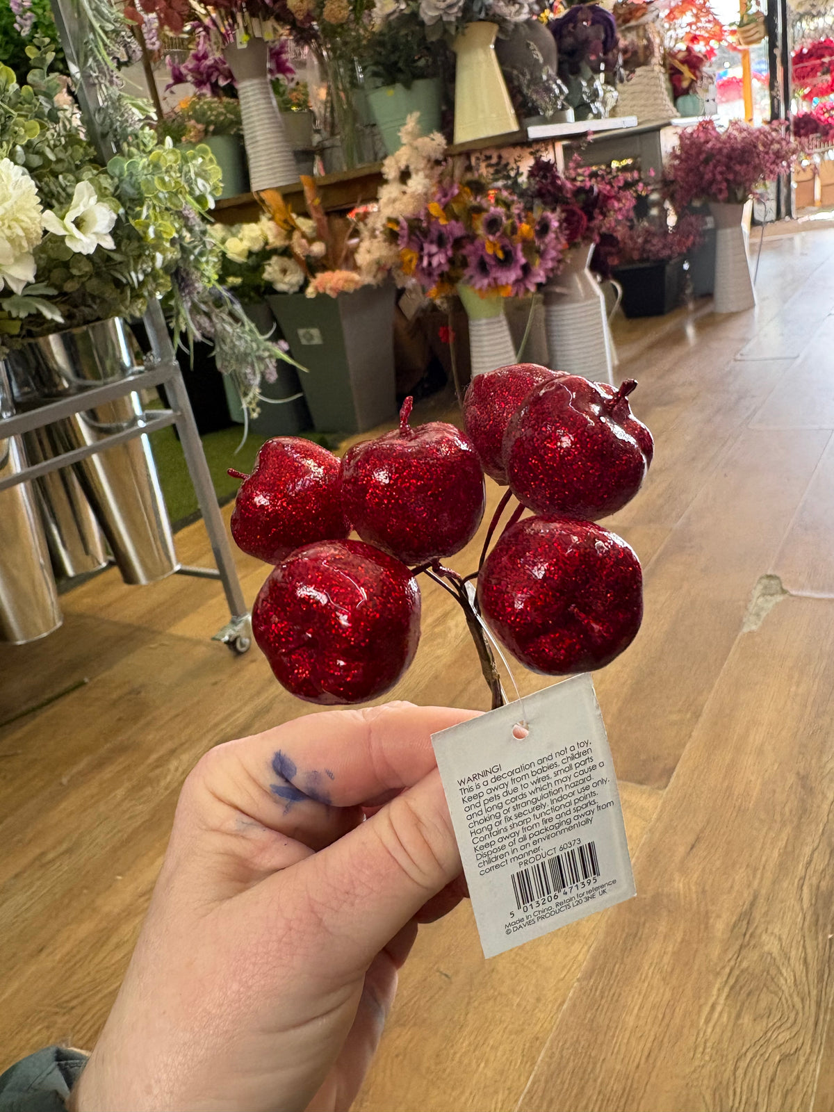 Bundle of 6 small red glittered apple picks