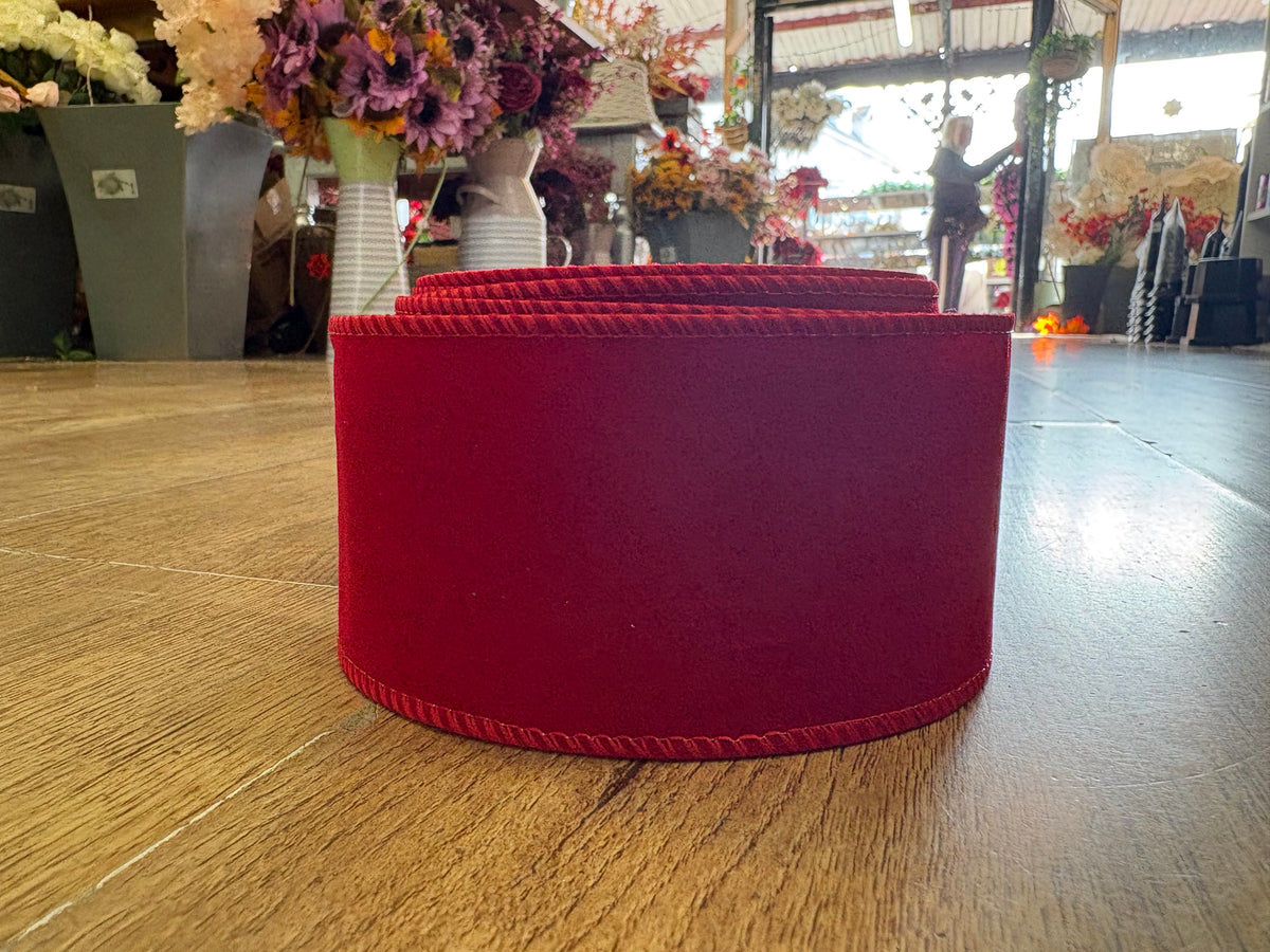 2.5 inch red velvet wired ribbon - 10 metres