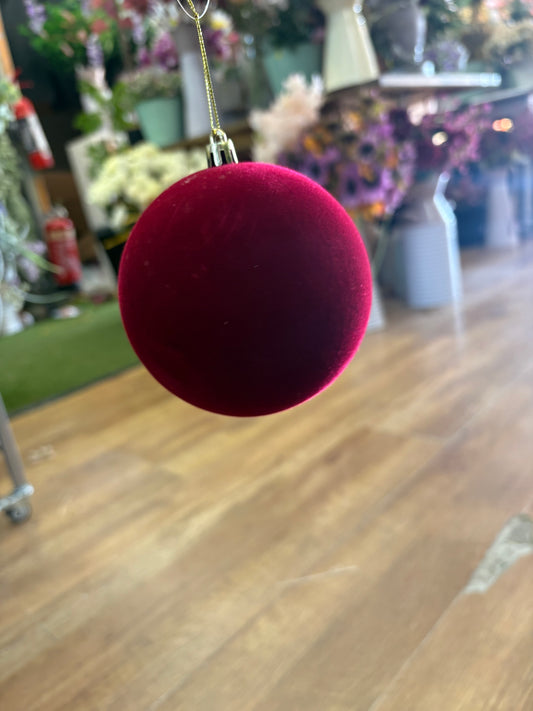 10cm Wine Red Velvet Bauble