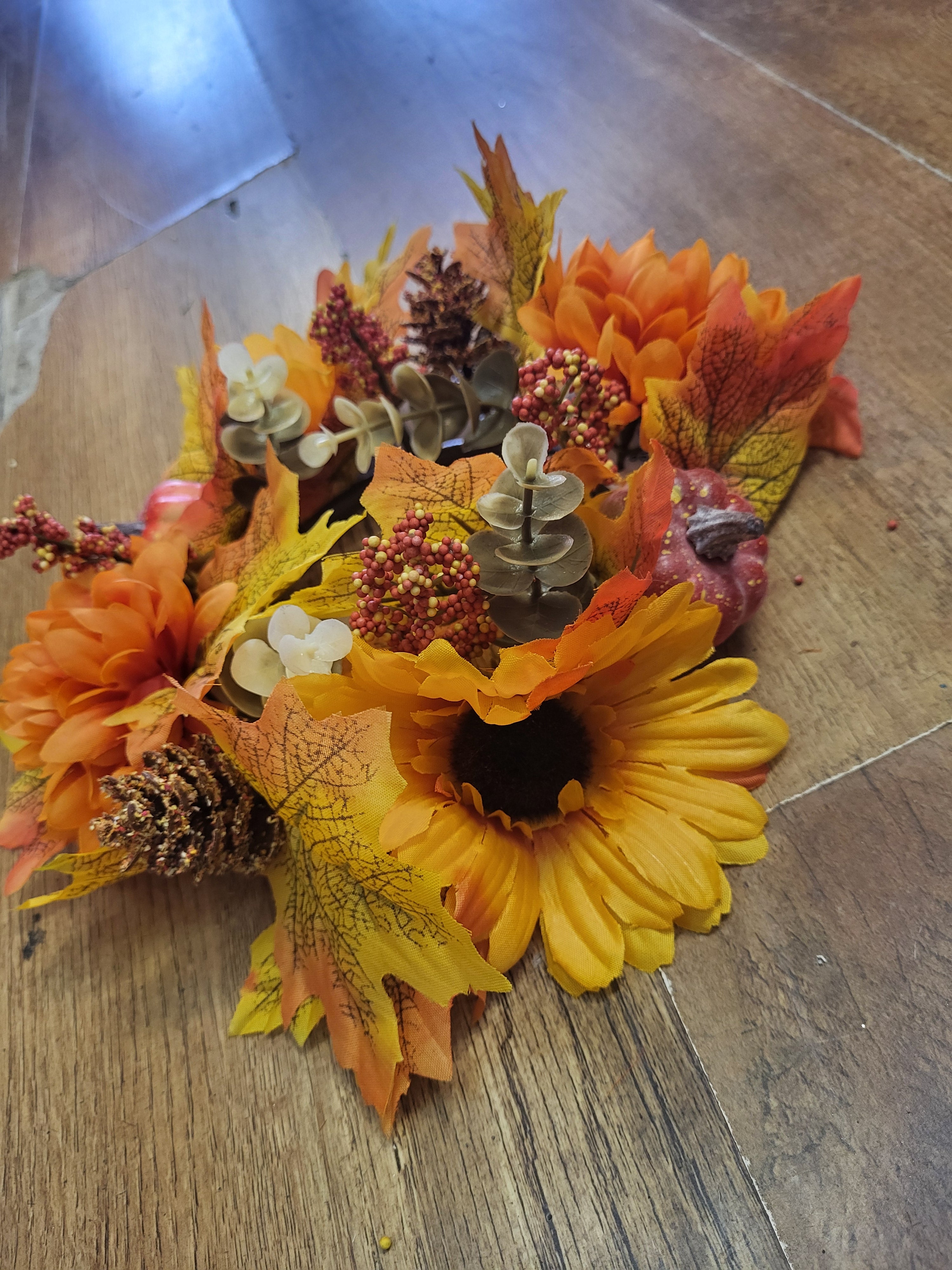 Autumn pumkin/flower/foliage mix candle ring - 2 colours/styles available image 2