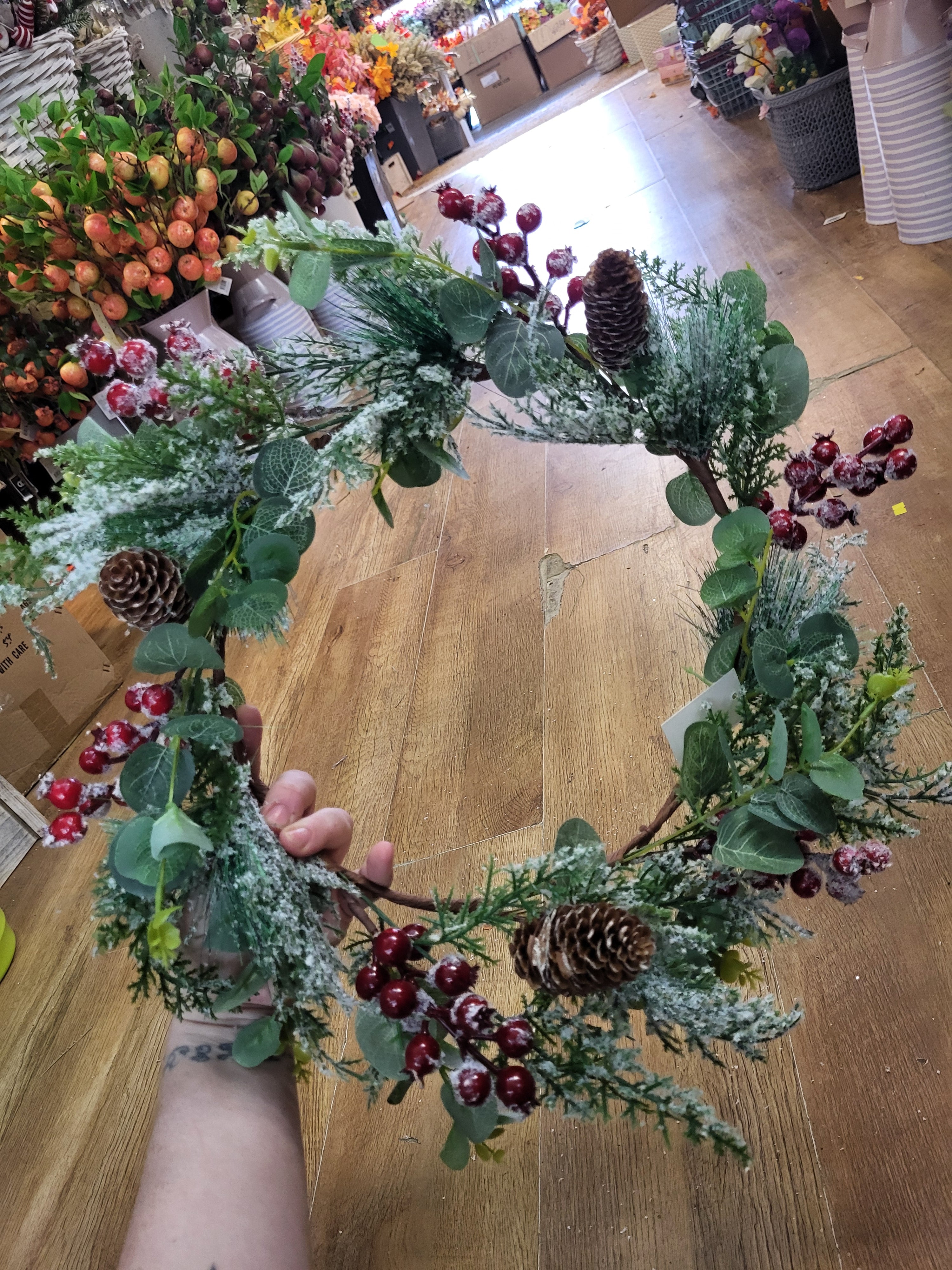 50cm snowy cones, berries and foliage wreath image 4