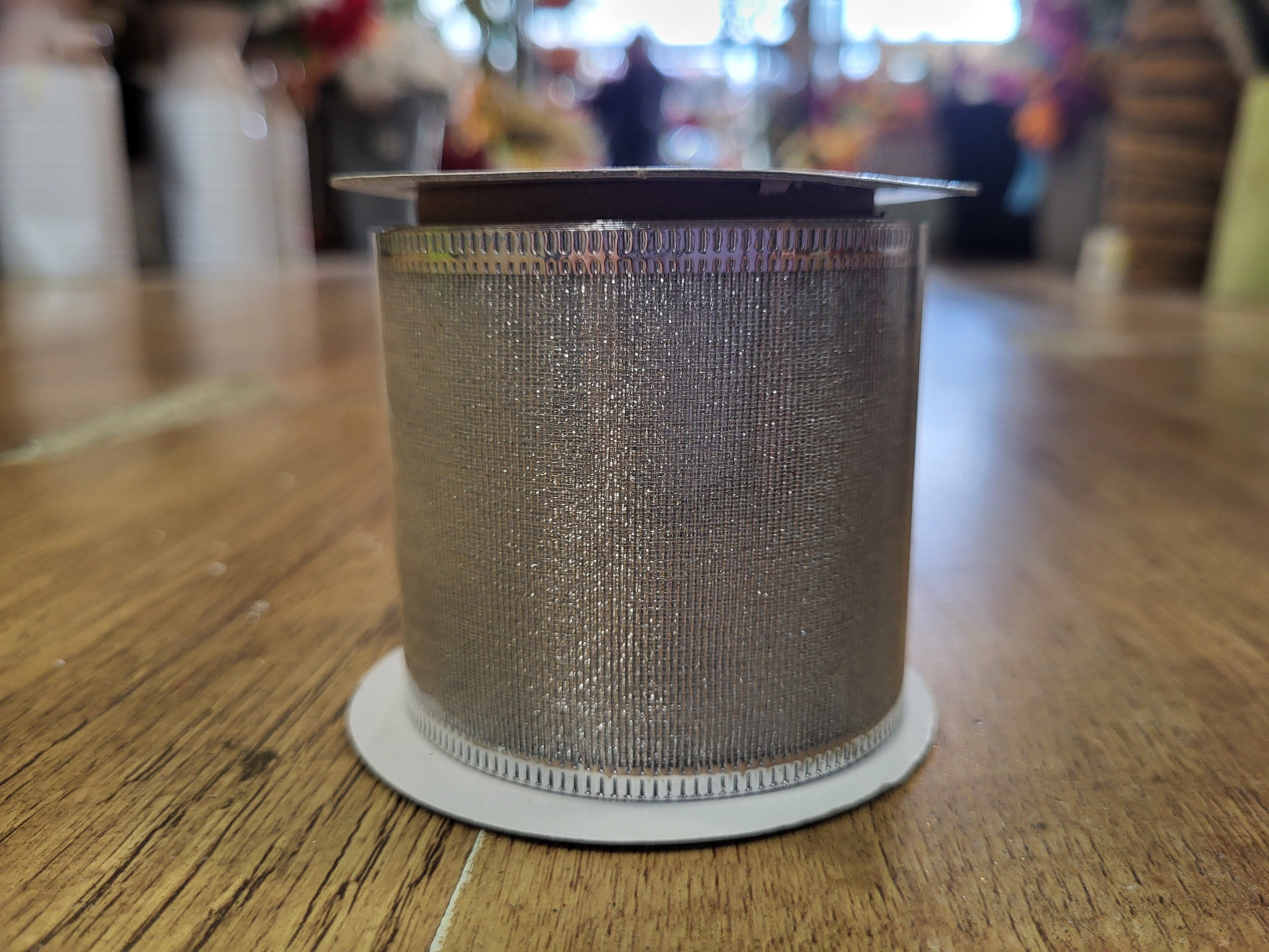 2.7m approx. roll of silver shimmery wired ribbon image 1