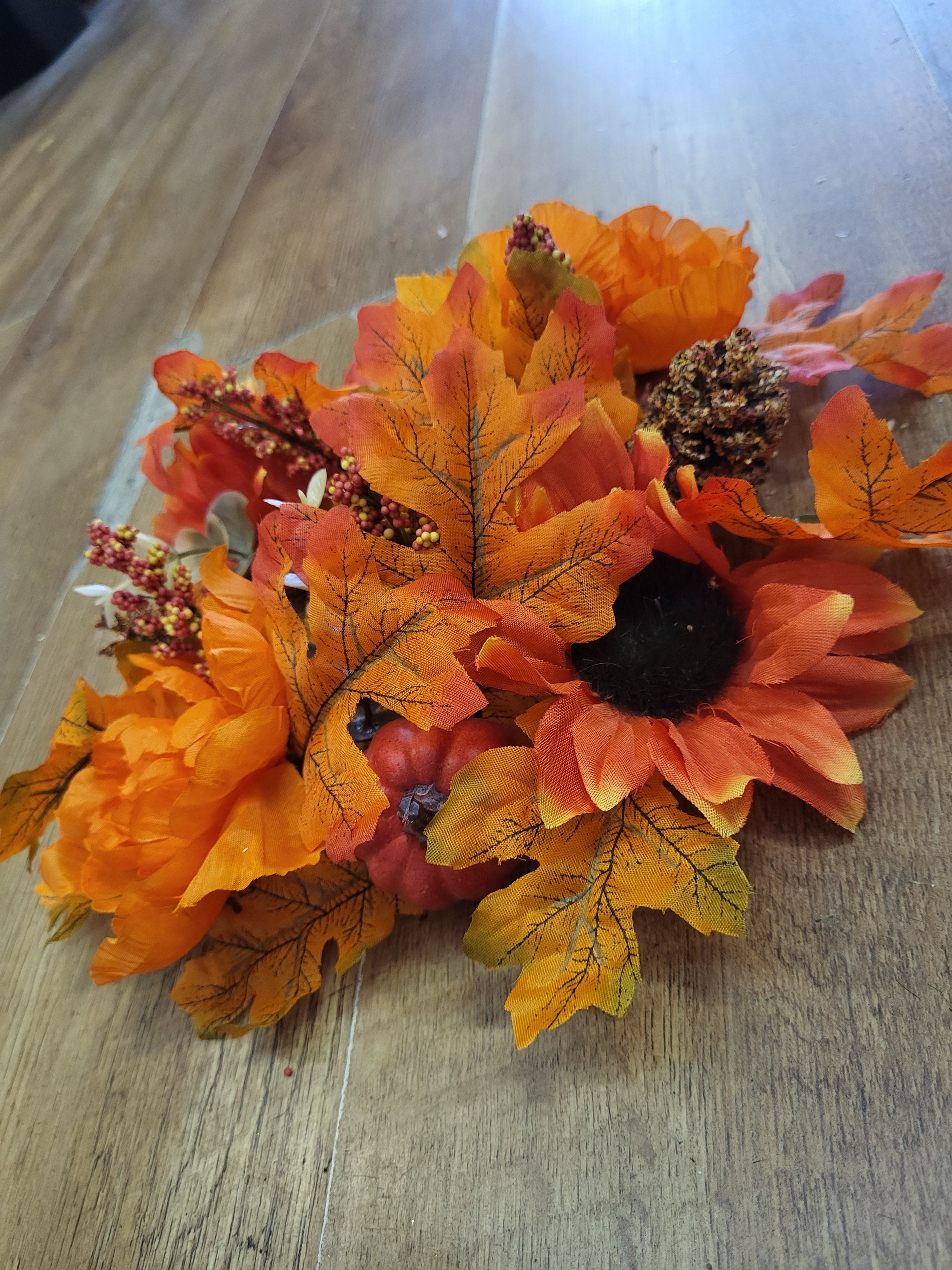 Autumn pumkin/flower/foliage mix candle ring - 2 colours/styles available image 7