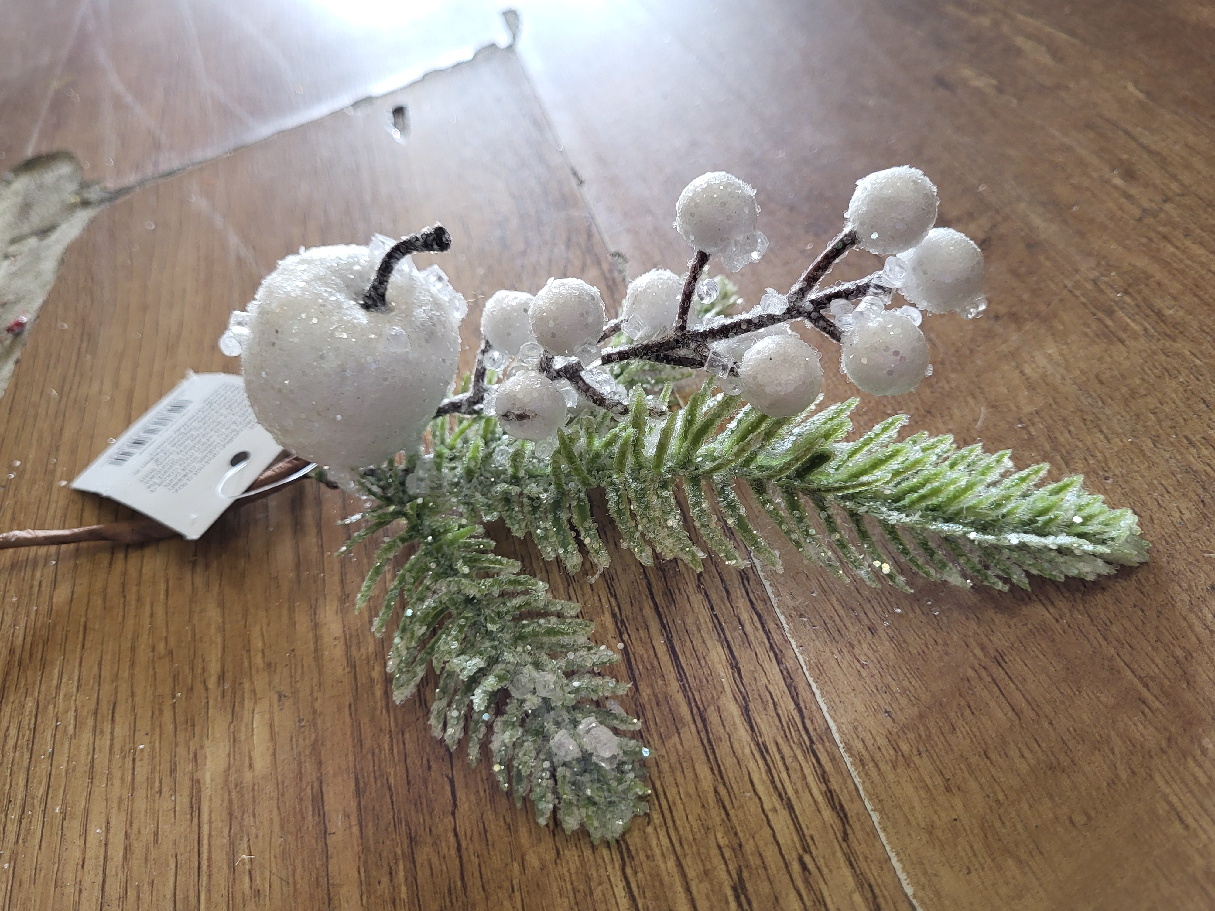 Frosted white fruits/berries and foliage pick image 1