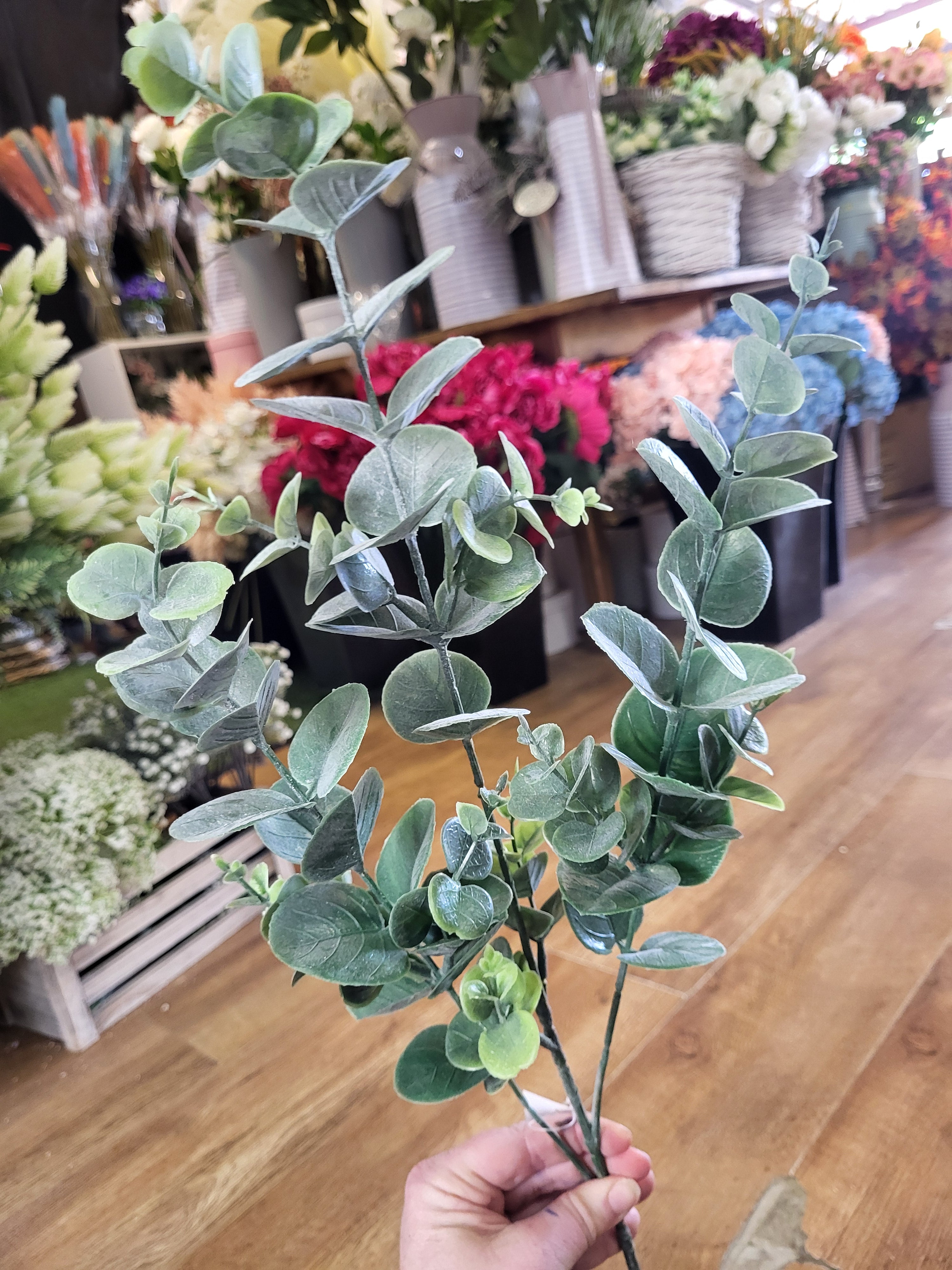 Long stem plastic green eucalyptus spray  image 5