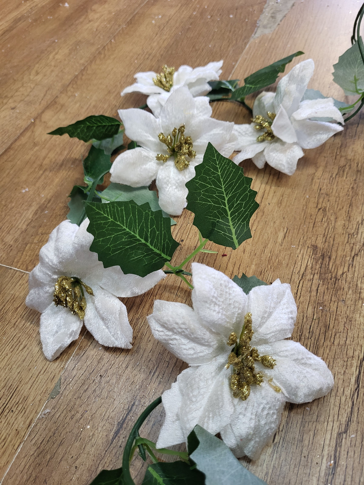 Ivory velvet poinsettia garland  image 1