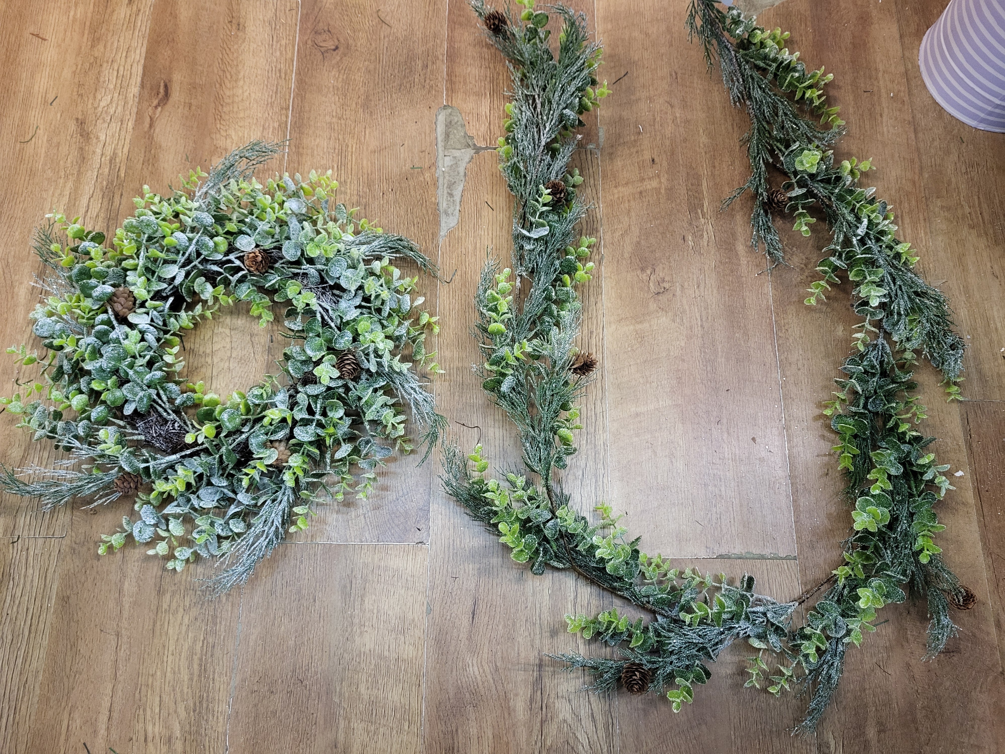 Bundle of our Frosted eucalyptus/cypress with miniature cones garland and wreath image 3