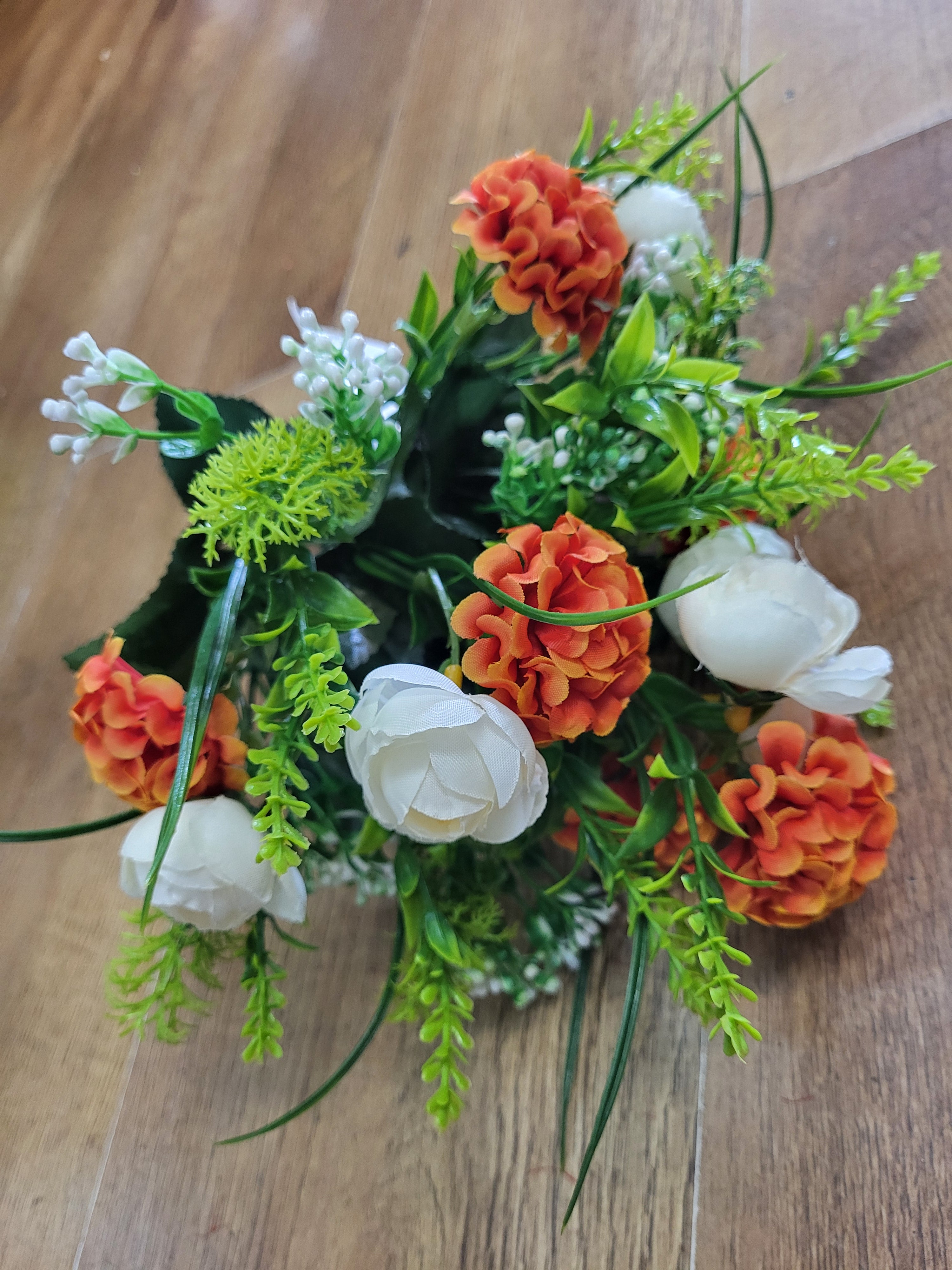 Ivory and orange mini ranunculus and pom bunch image 2