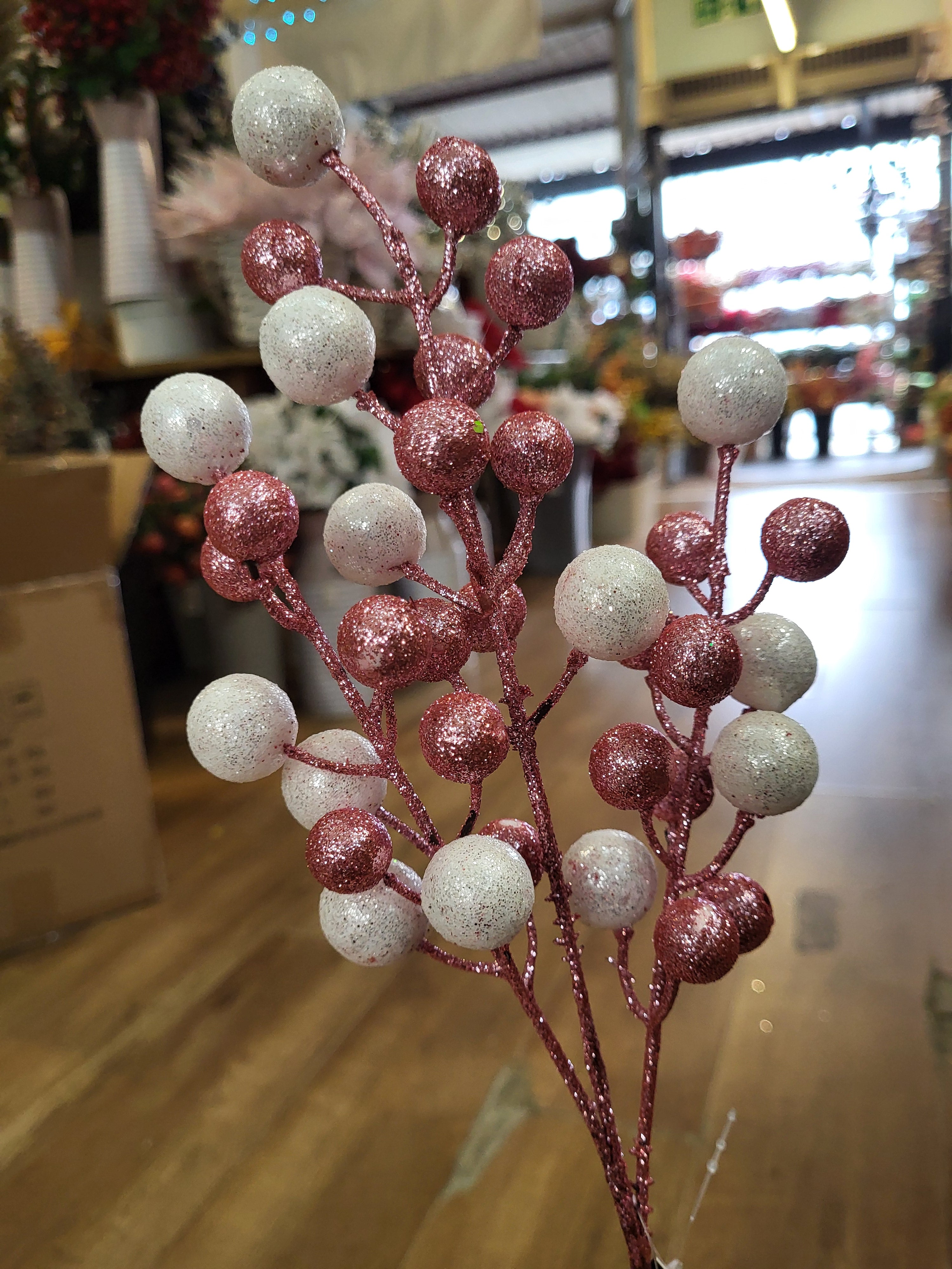 36cm pink and white glitter ball stem image 3