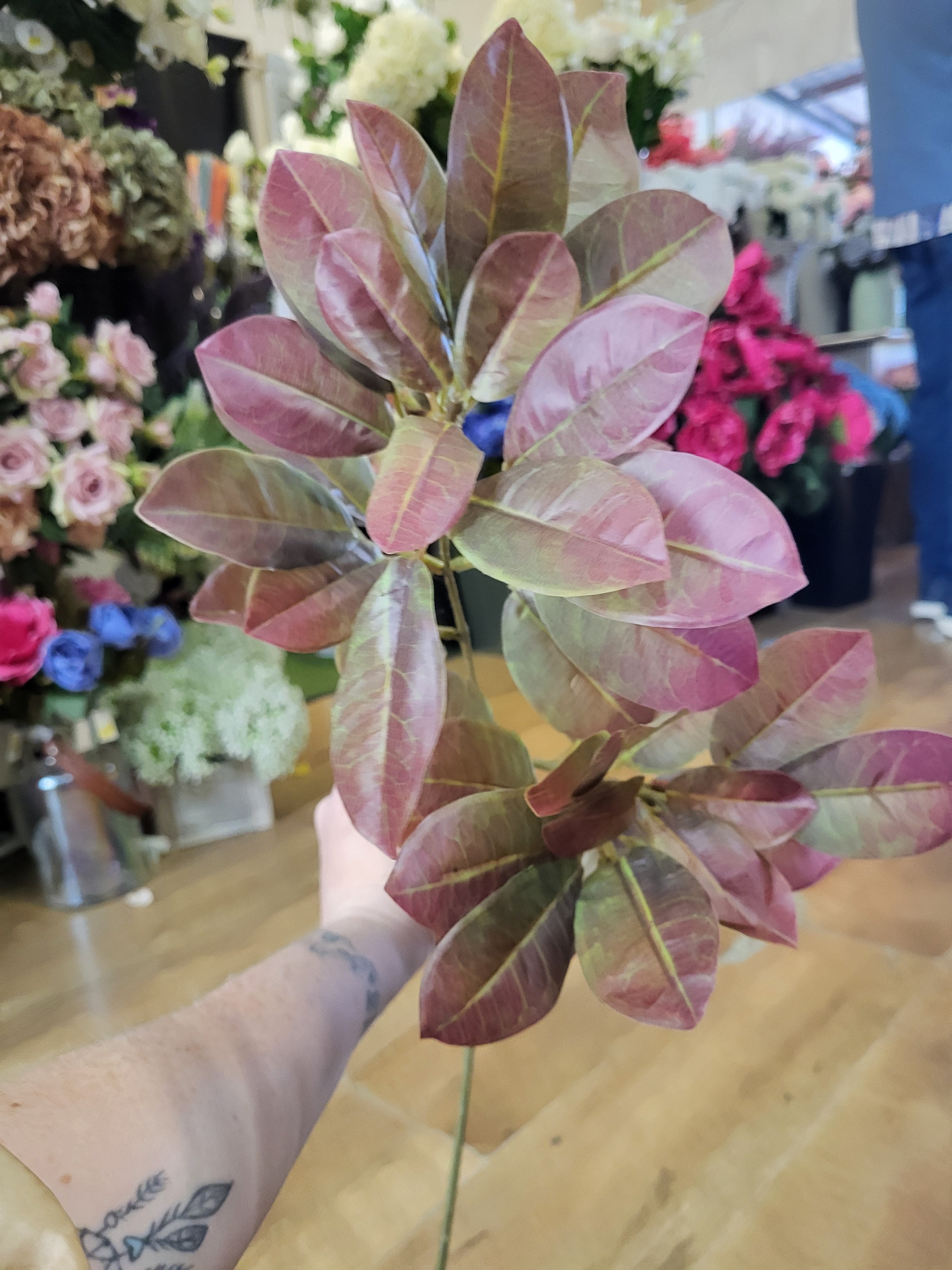 Long stem red/green mountain laurel spray image 3