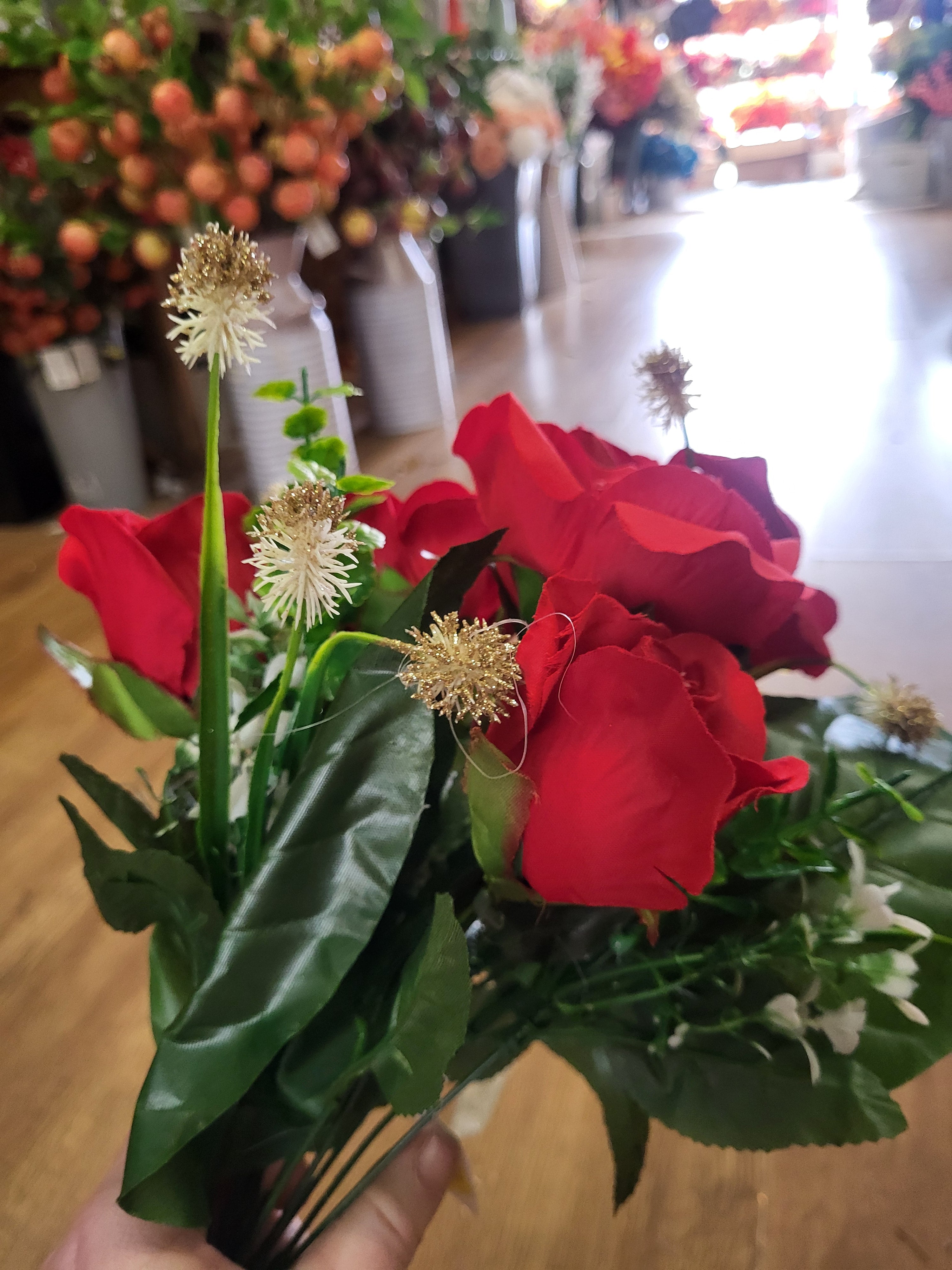 Red rose and mini metallic thistle bunch - 2 colours of thistle available image 2