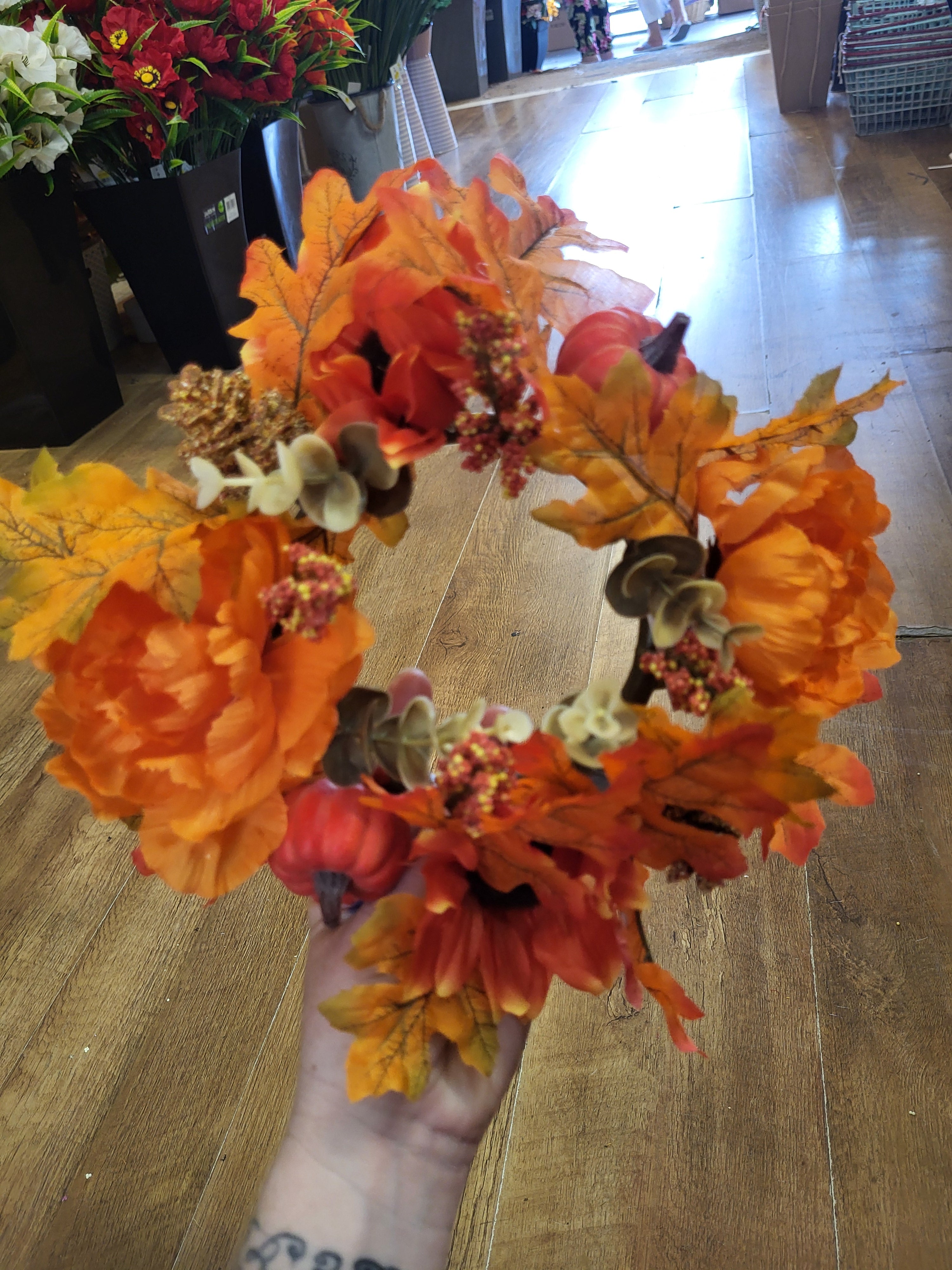 Autumn pumkin/flower/foliage mix candle ring - 2 colours/styles available image 11
