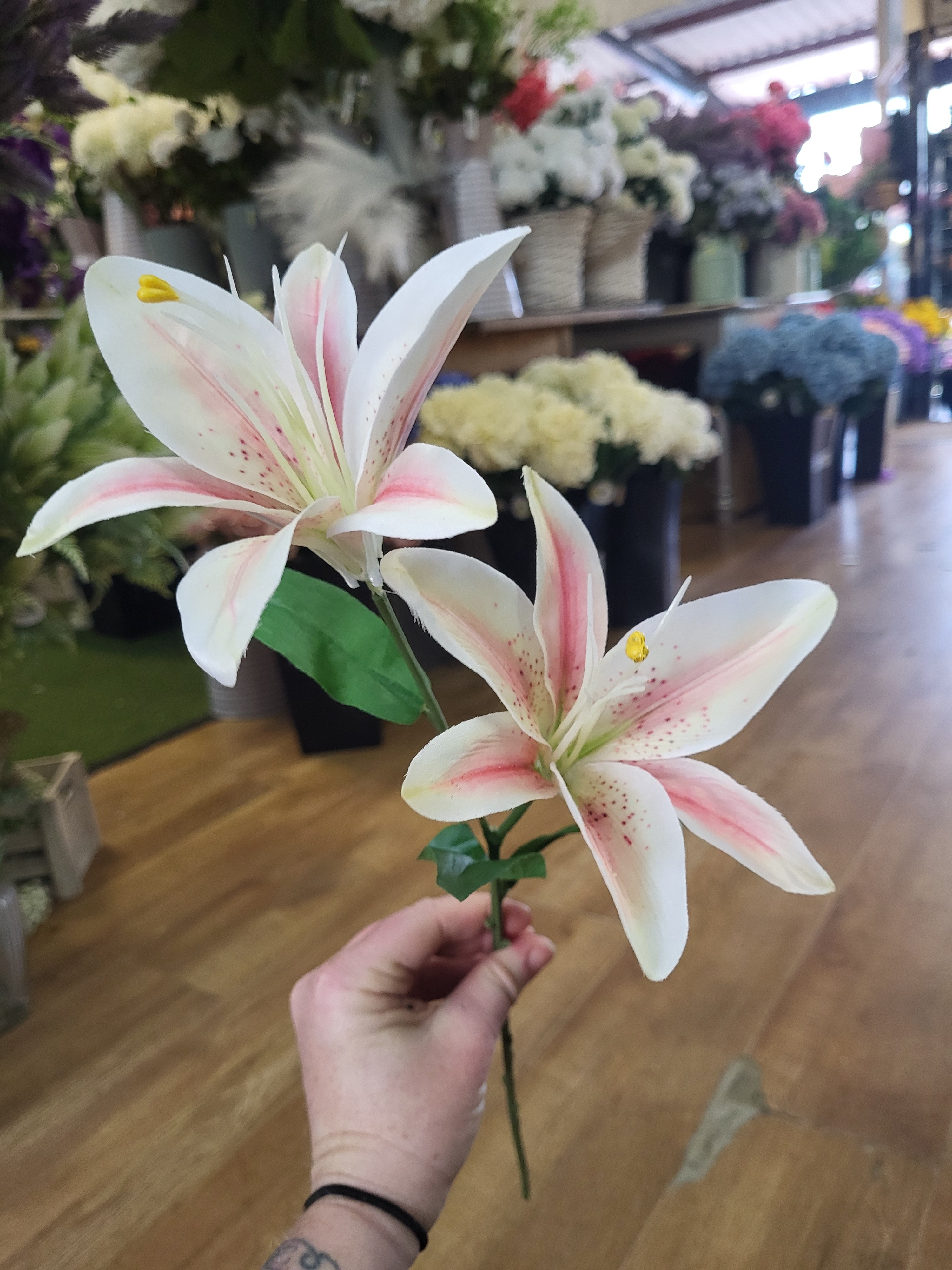 Long stem cream and pink lily spray  image 0