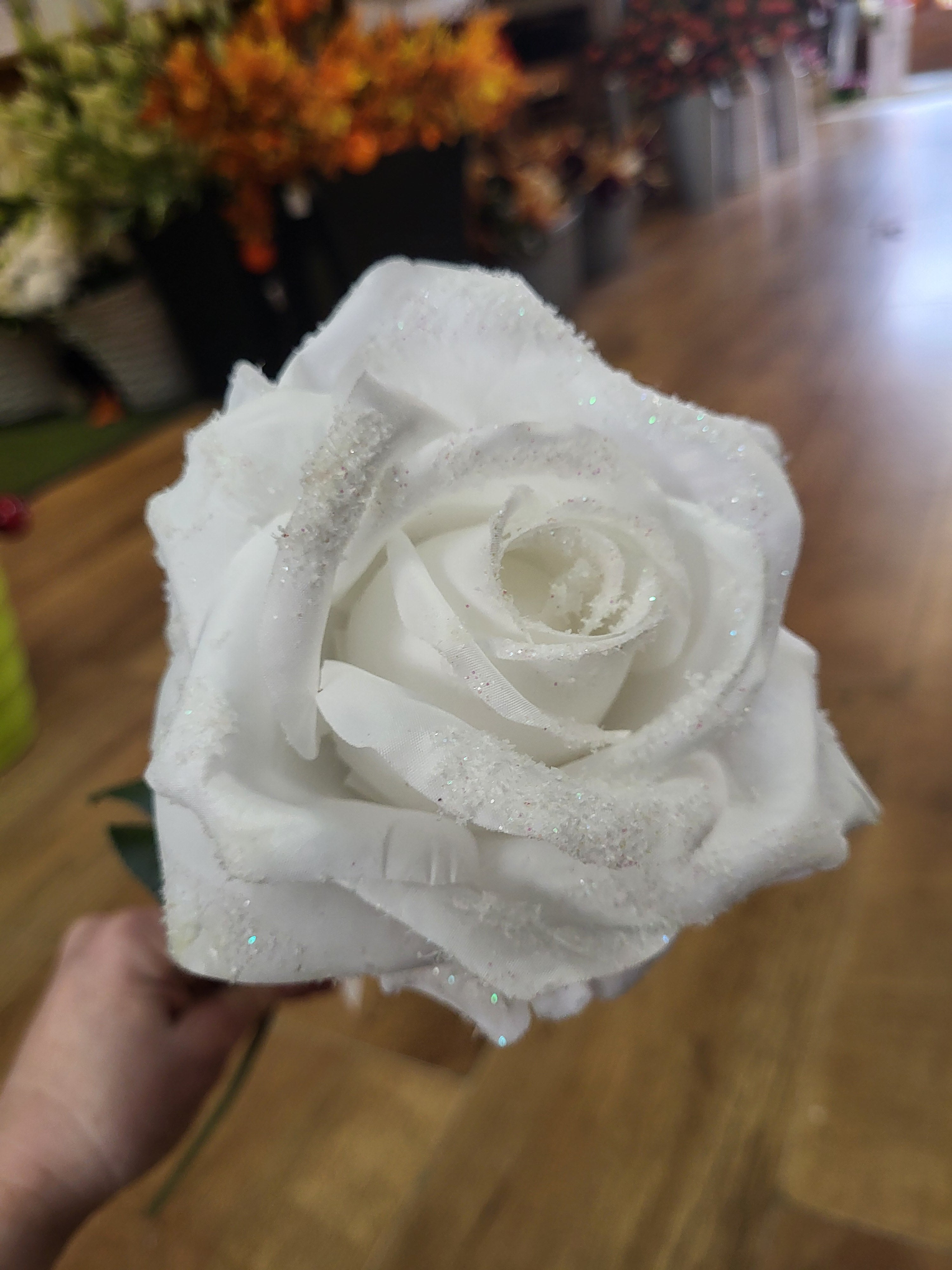 Long stem frosted white single rose image 4