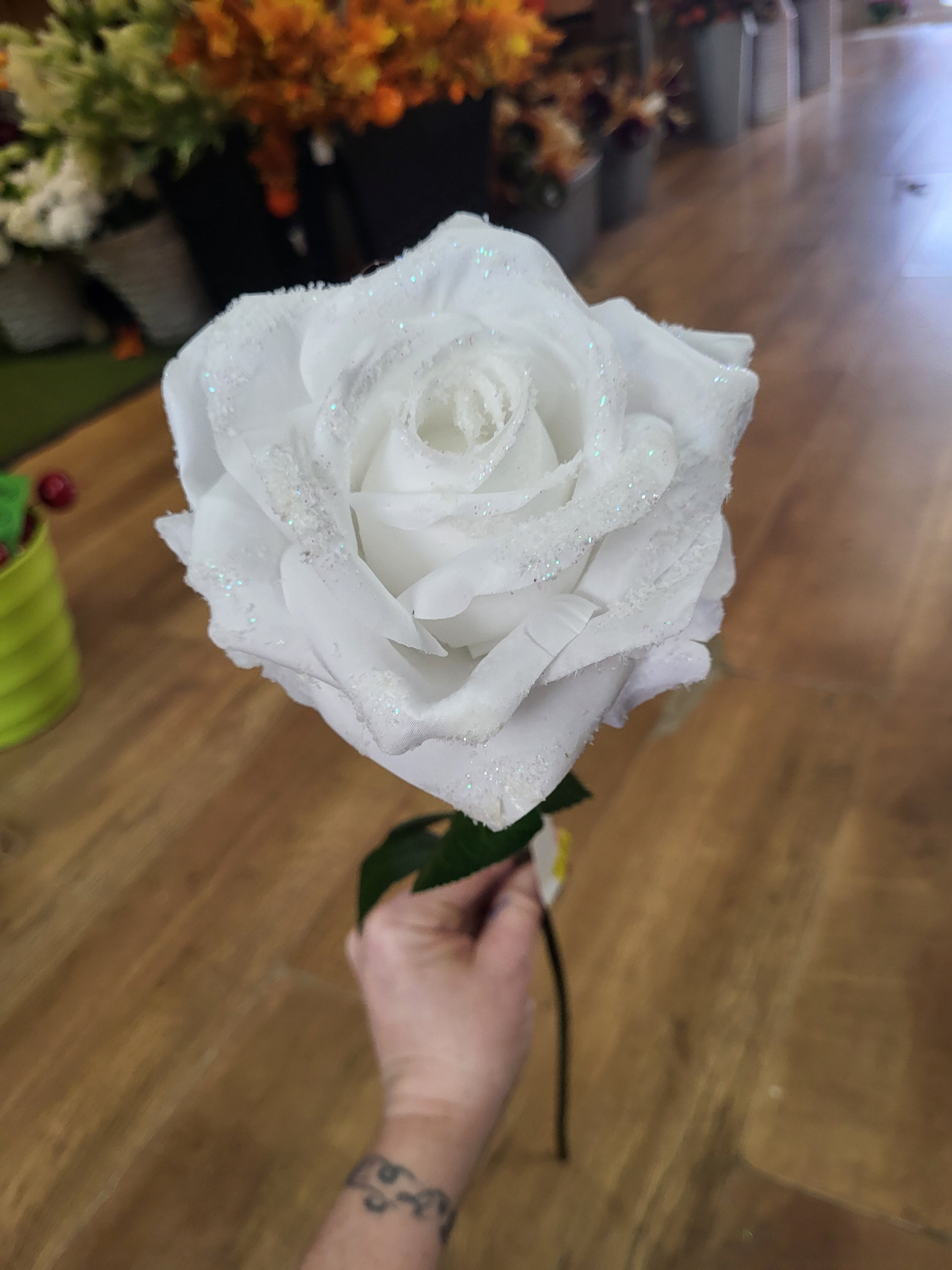 Long stem frosted white single rose image 7