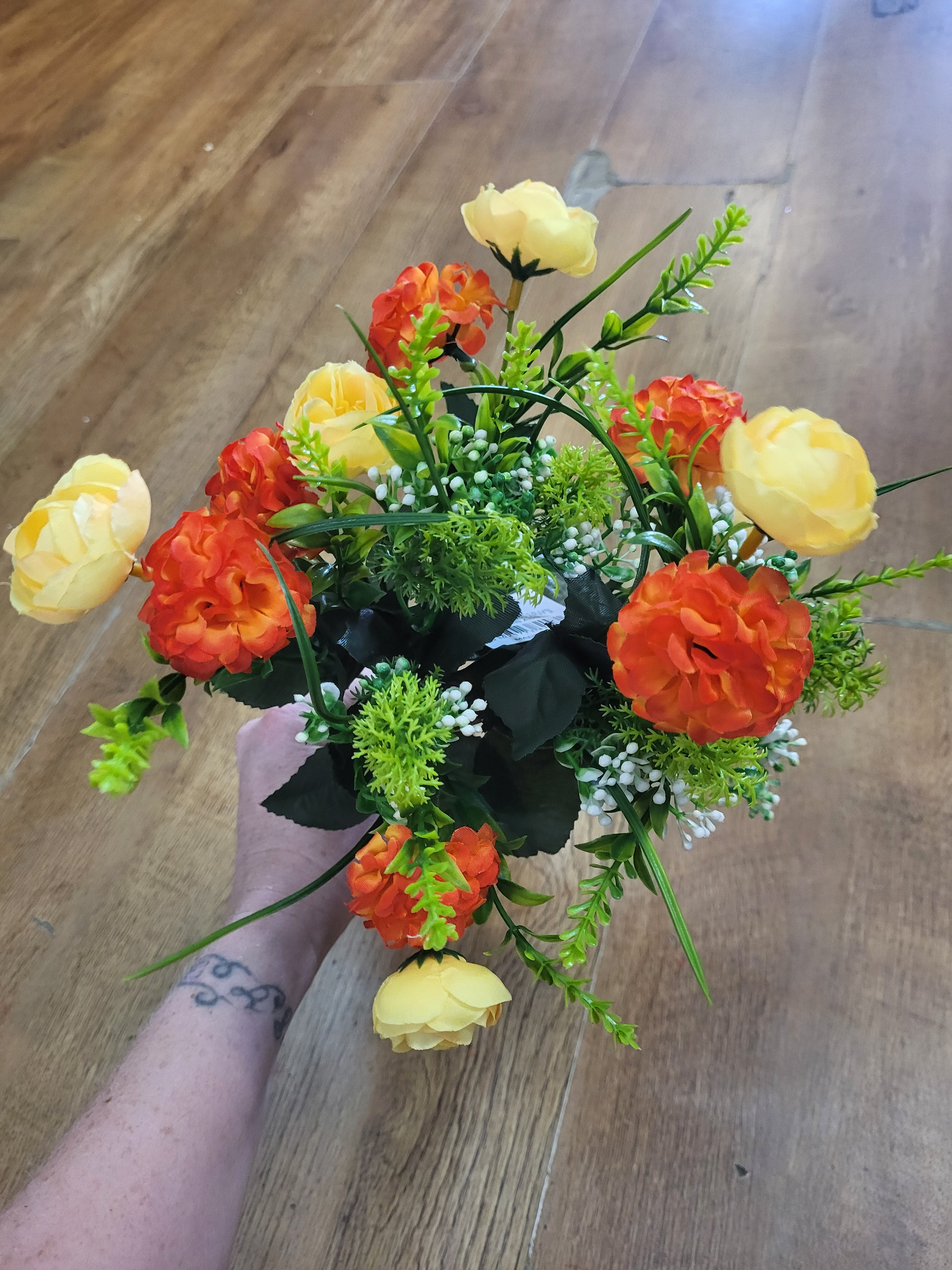 Yellow and orange mini ranunculus and pom bunch image 3