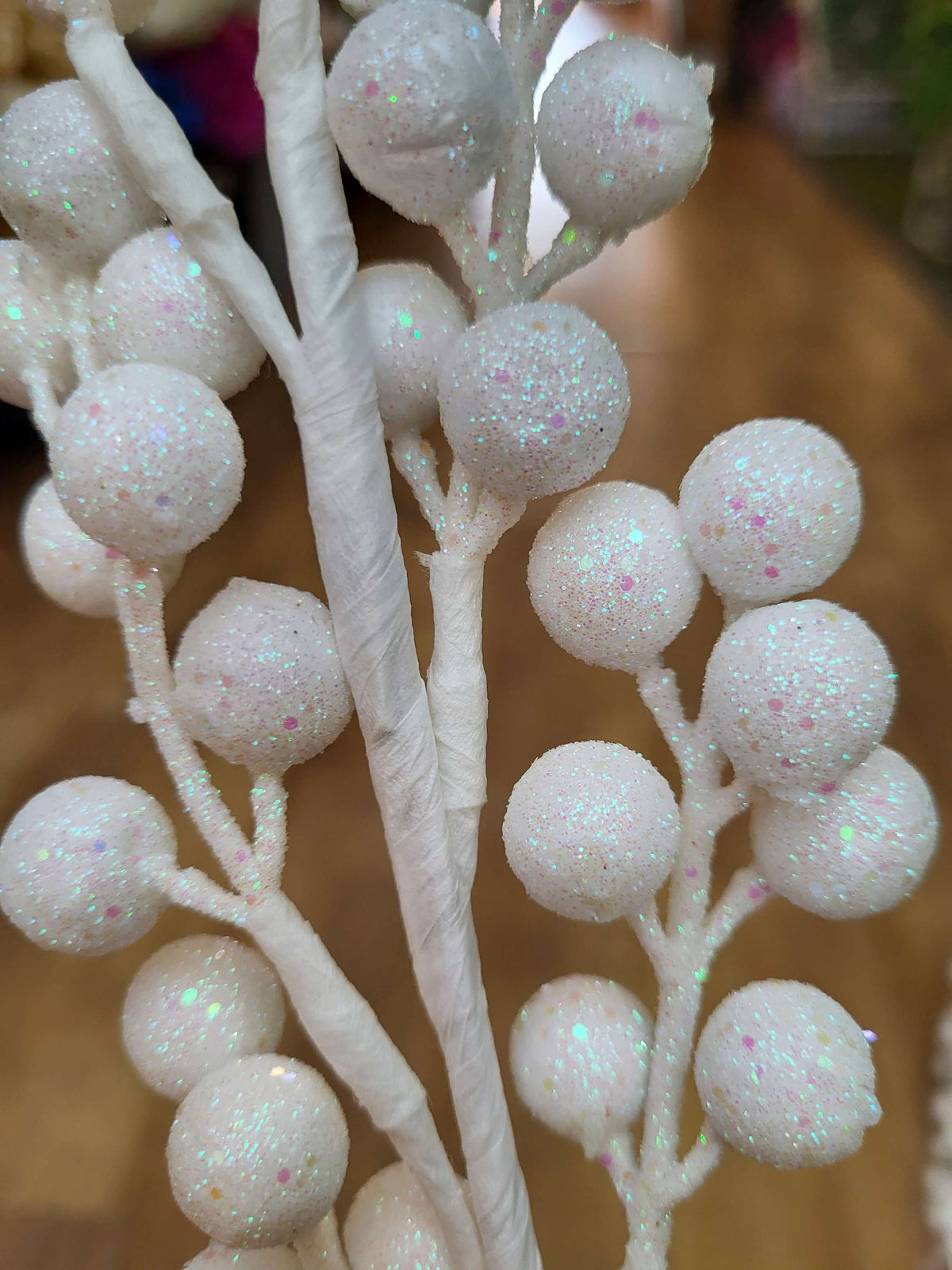 Bundle of 8 glittered white berry stems image 2