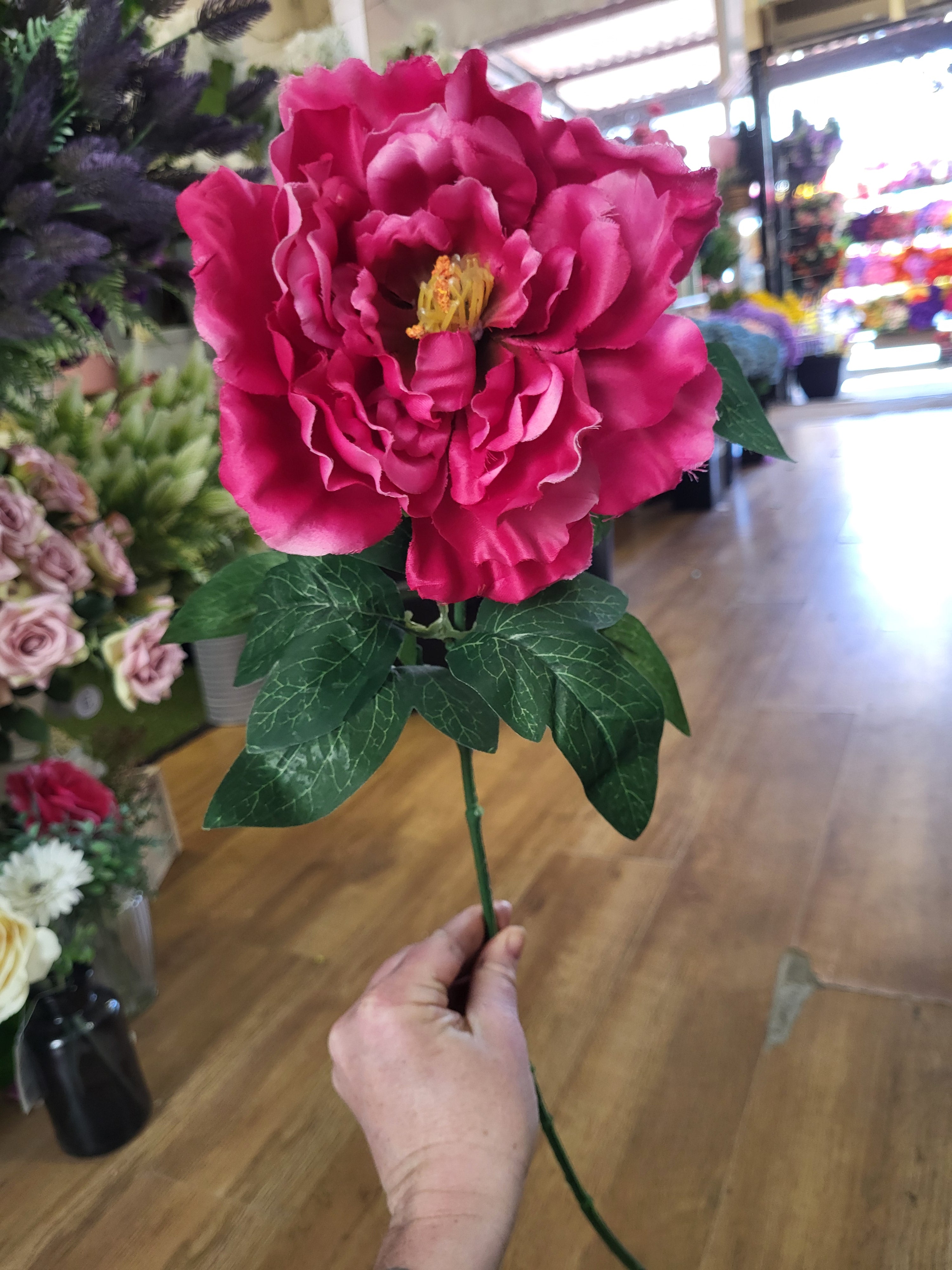 Long stem deep pink large head frilly peony  image 3