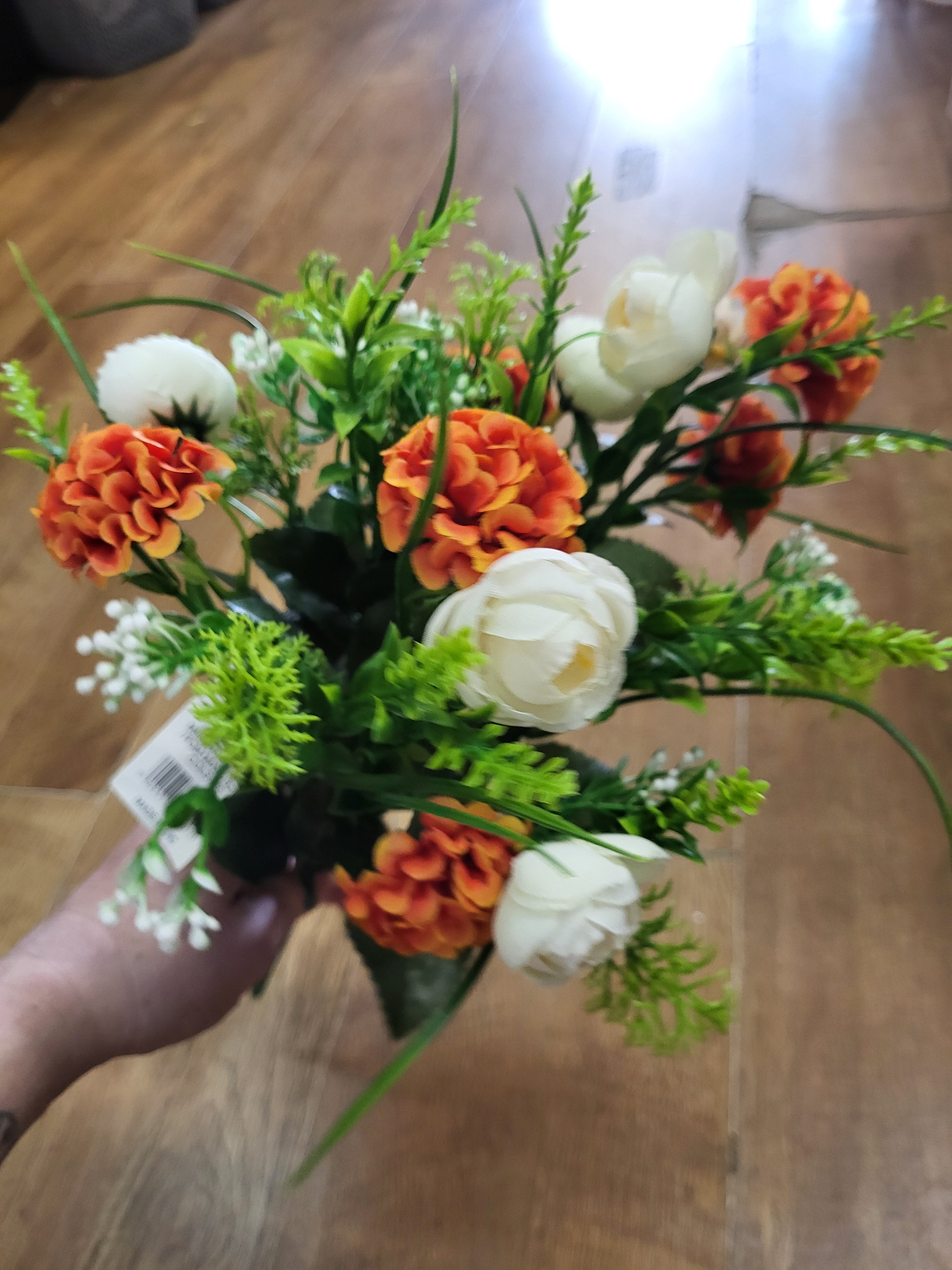 Ivory and orange mini ranunculus and pom bunch image 1