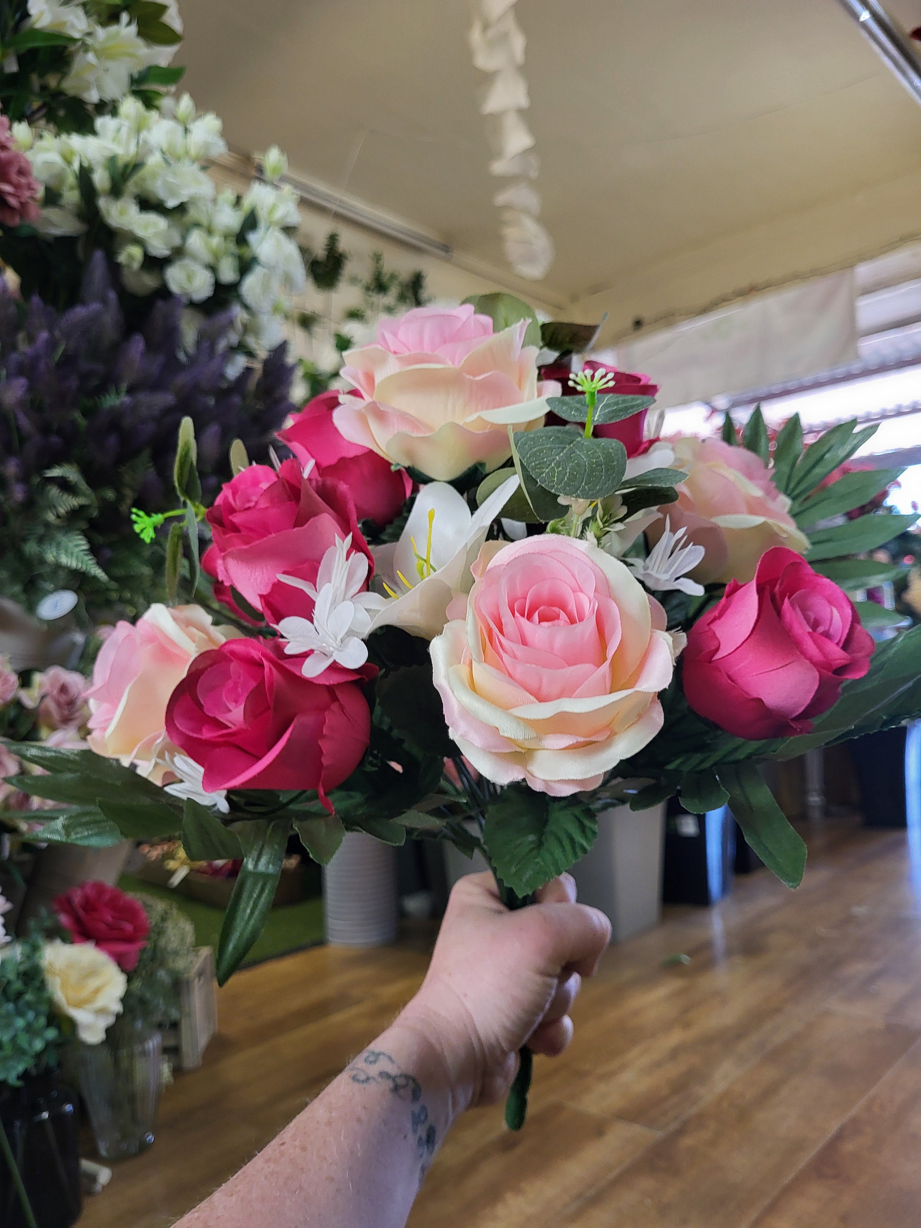 Rose/lily/eucalyptus bouquet - 2 colours available image 6