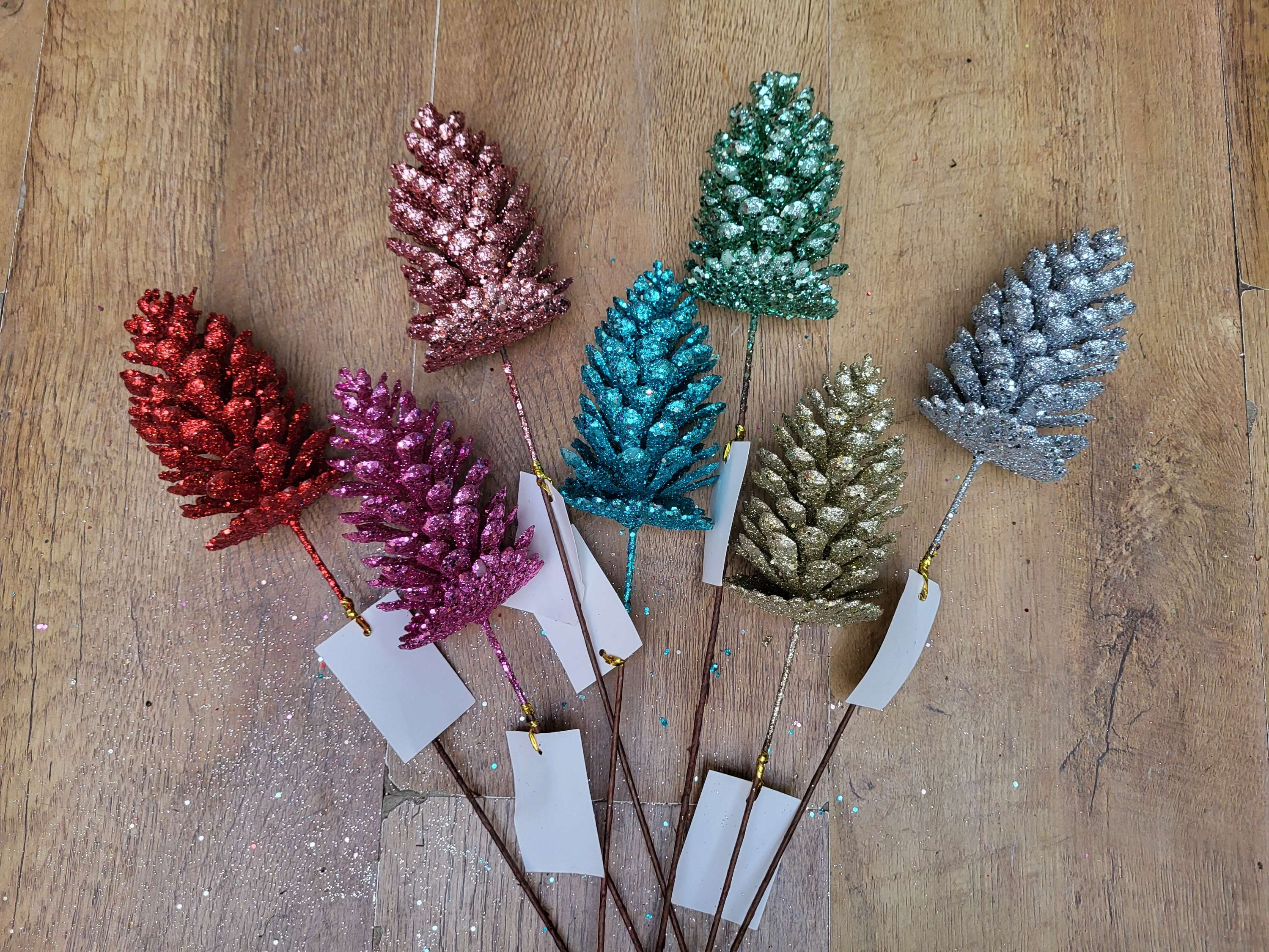 Long stem glittered pine cones - 7 colours available image 1