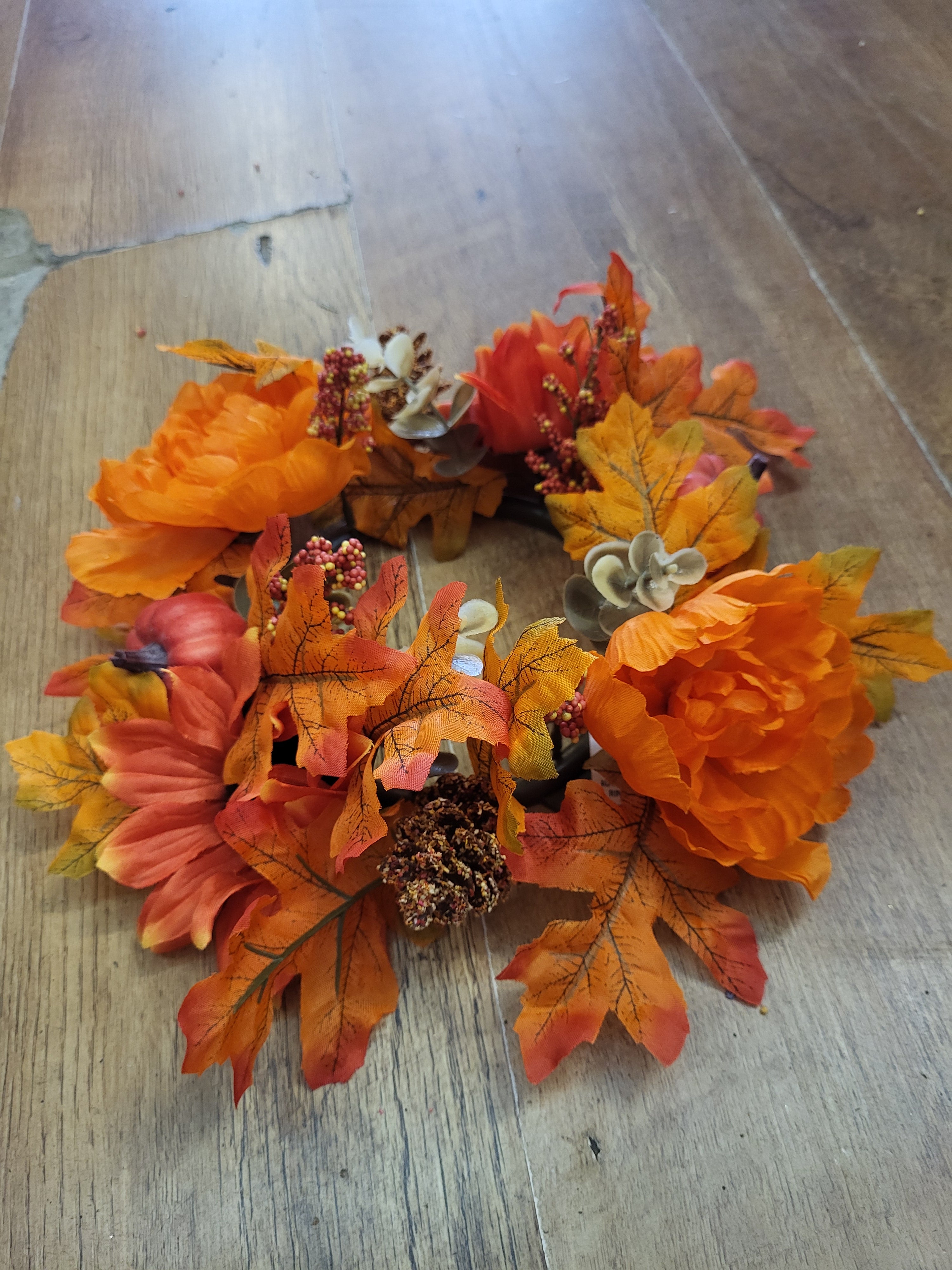 Autumn pumkin/flower/foliage mix candle ring - 2 colours/styles available image 10