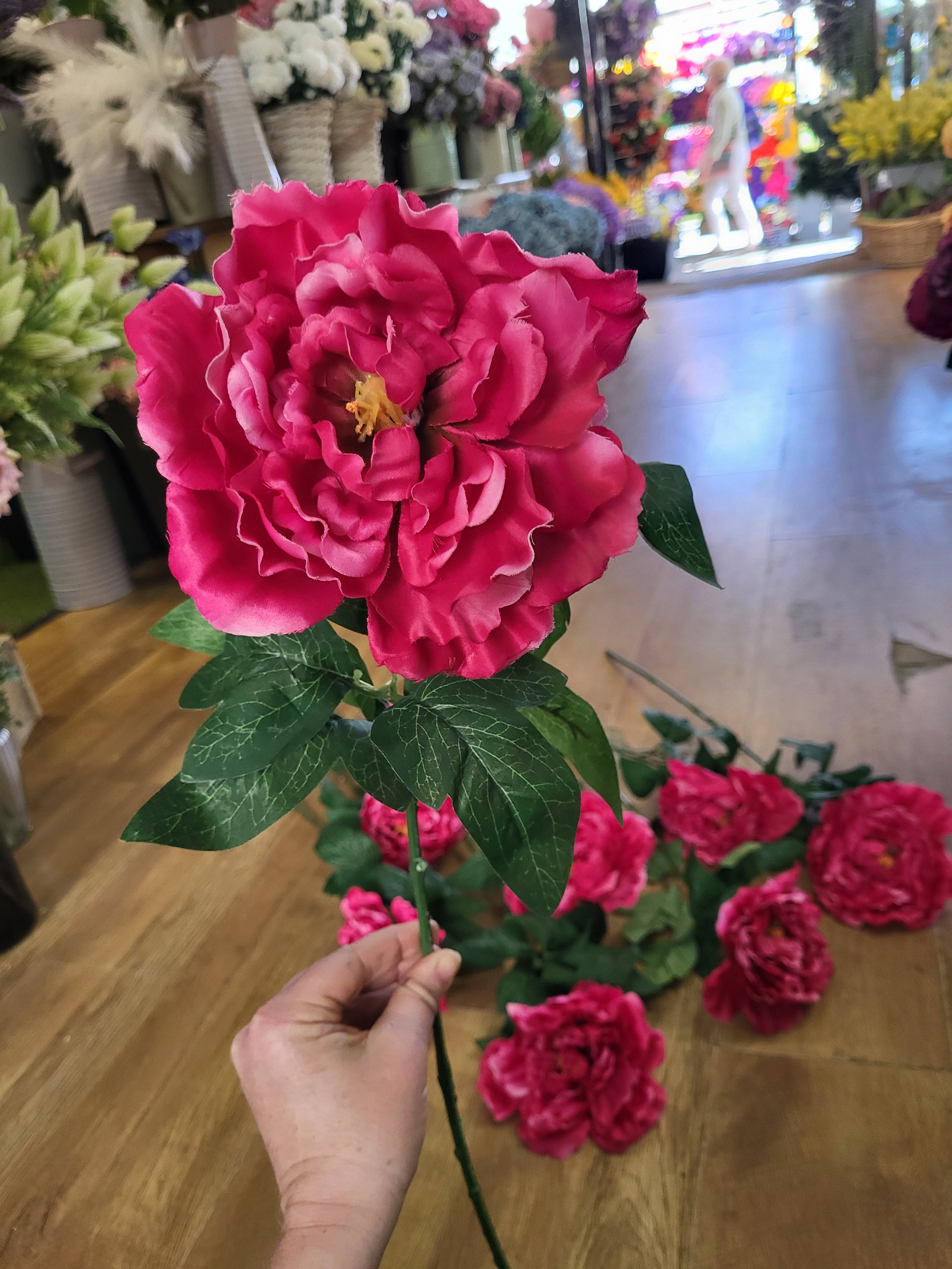 Bundle of 10 long stem deep pink large head frilly peonies image 3