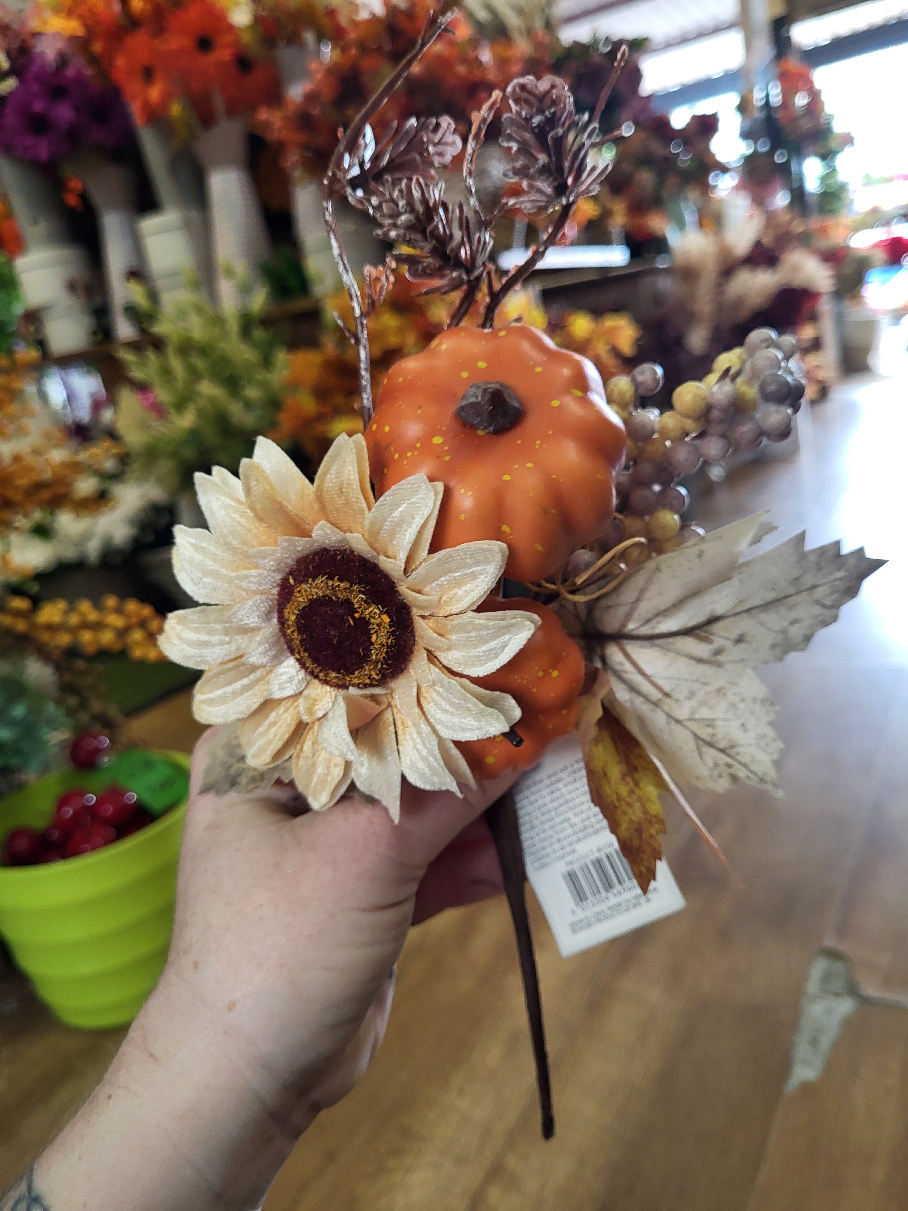 38cm luxury orange pumpkin pick with velvet sunflower image 0