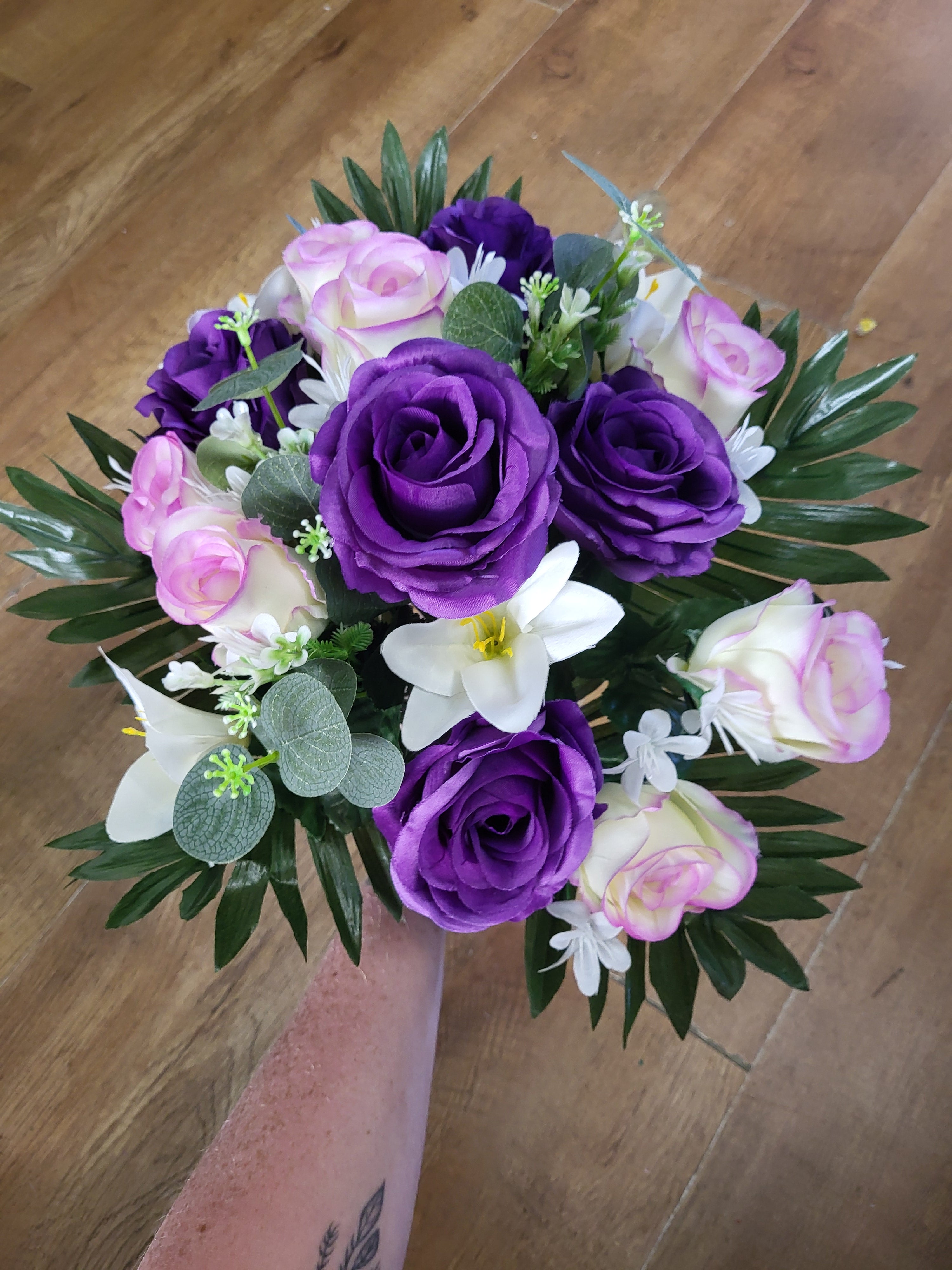 Rose/lily/eucalyptus bouquet - 2 colours available image 2