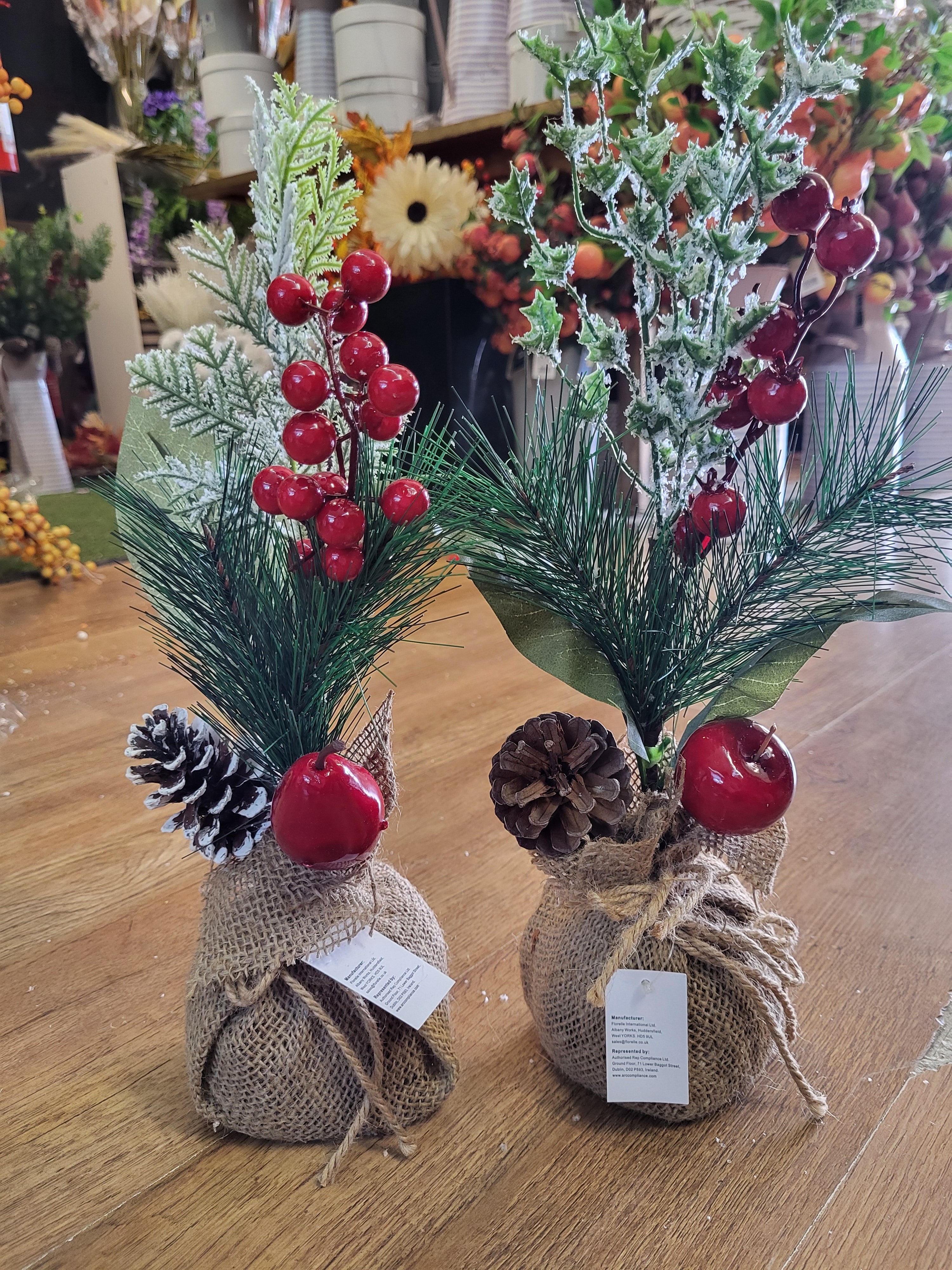 Apple and pear with frosted foliage wrapped in burlap - 2 styles available image 3