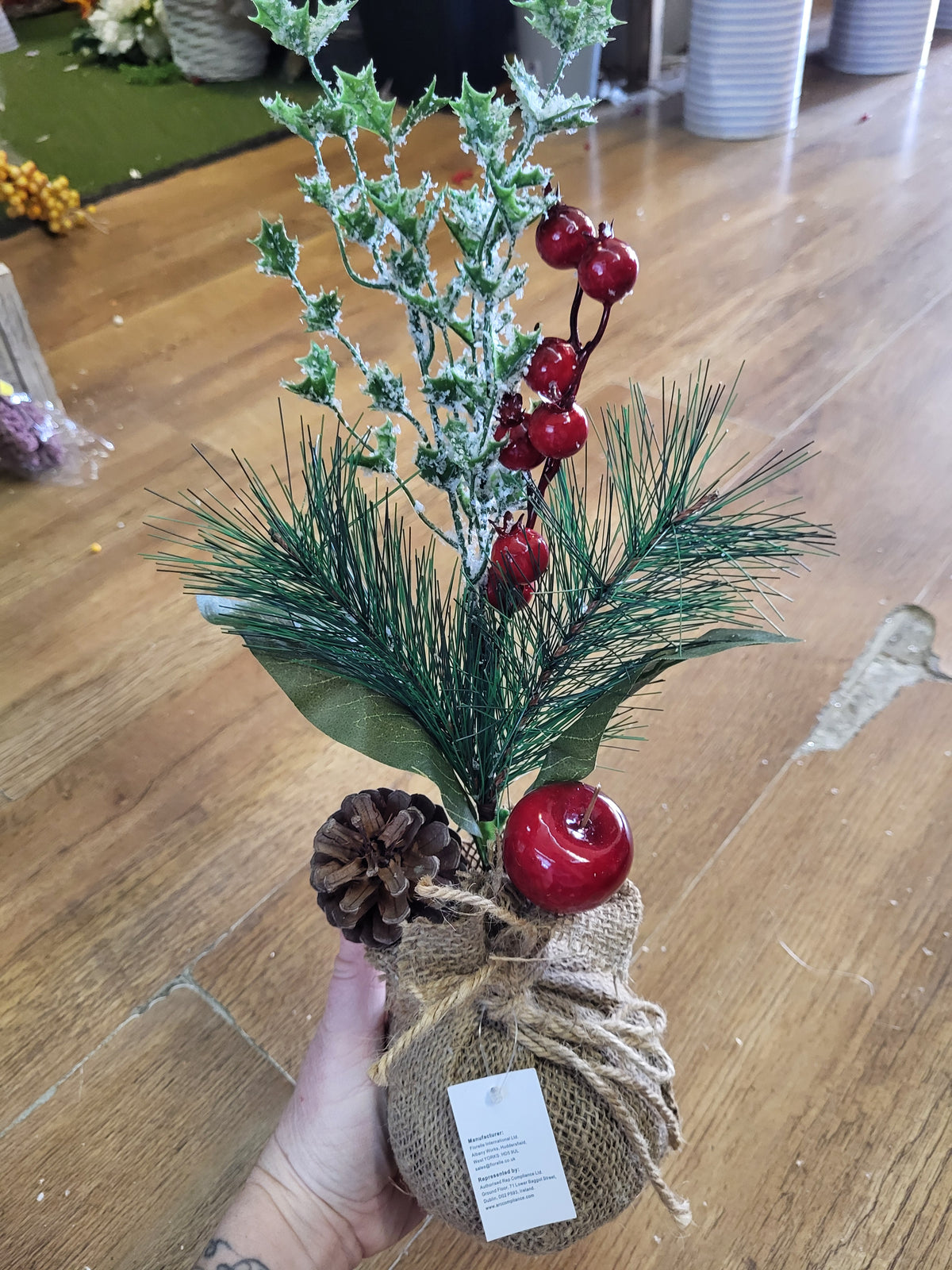 Apple and pear with frosted foliage wrapped in burlap - 2 styles available image 1