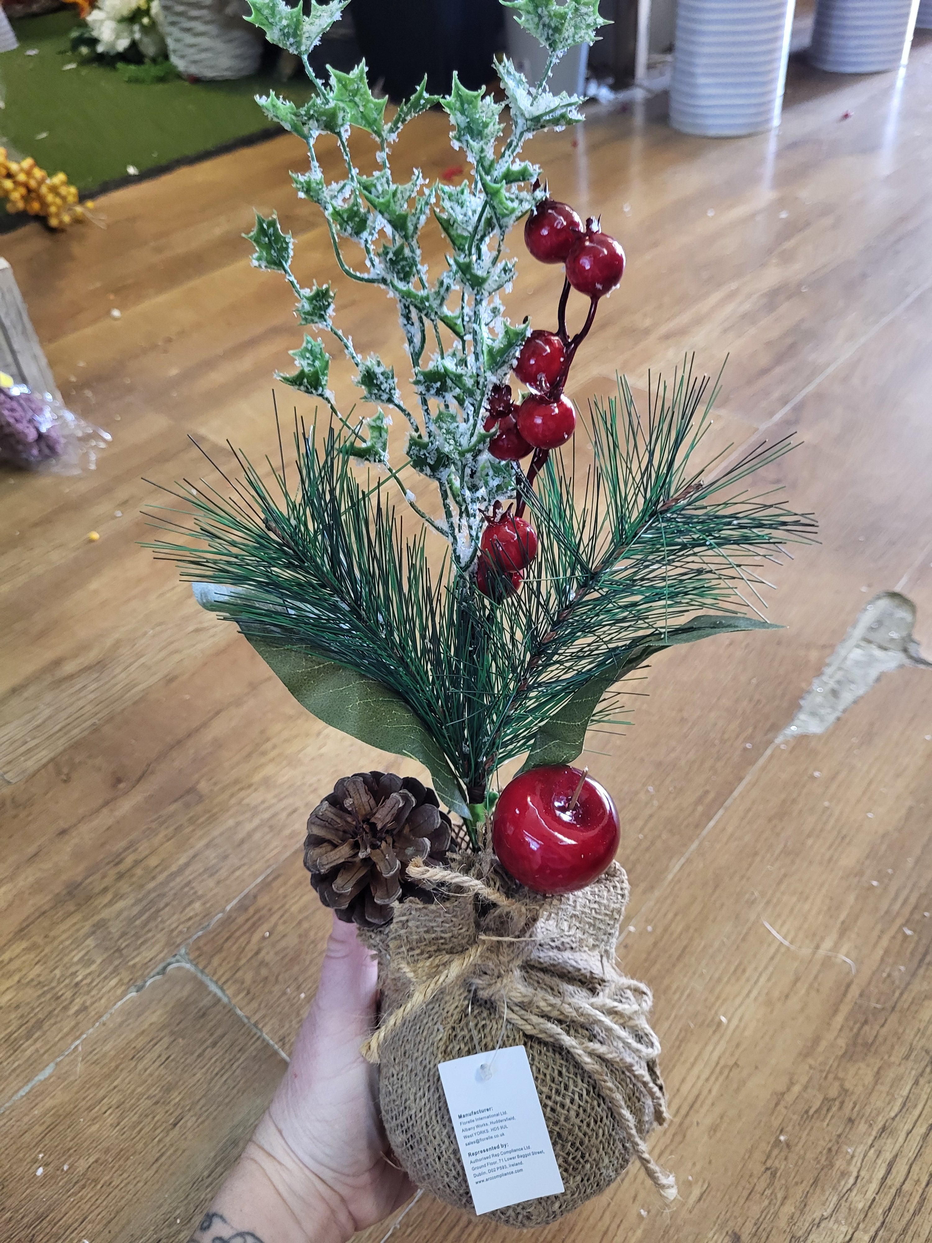 Apple and pear with frosted foliage wrapped in burlap - 2 styles available image 1