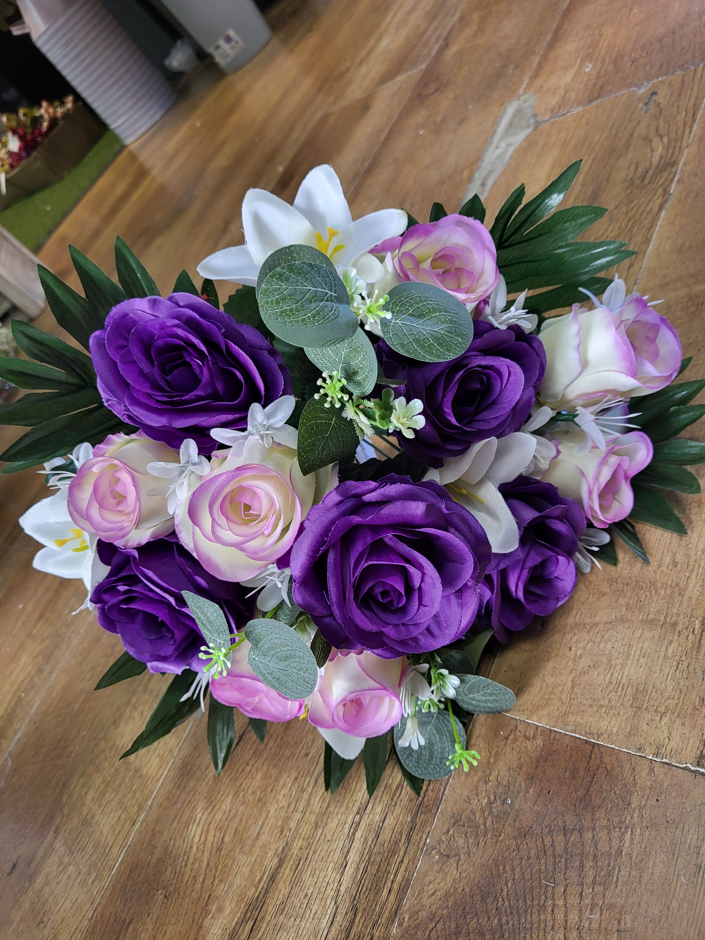 Rose/lily/eucalyptus bouquet - 2 colours available image 1