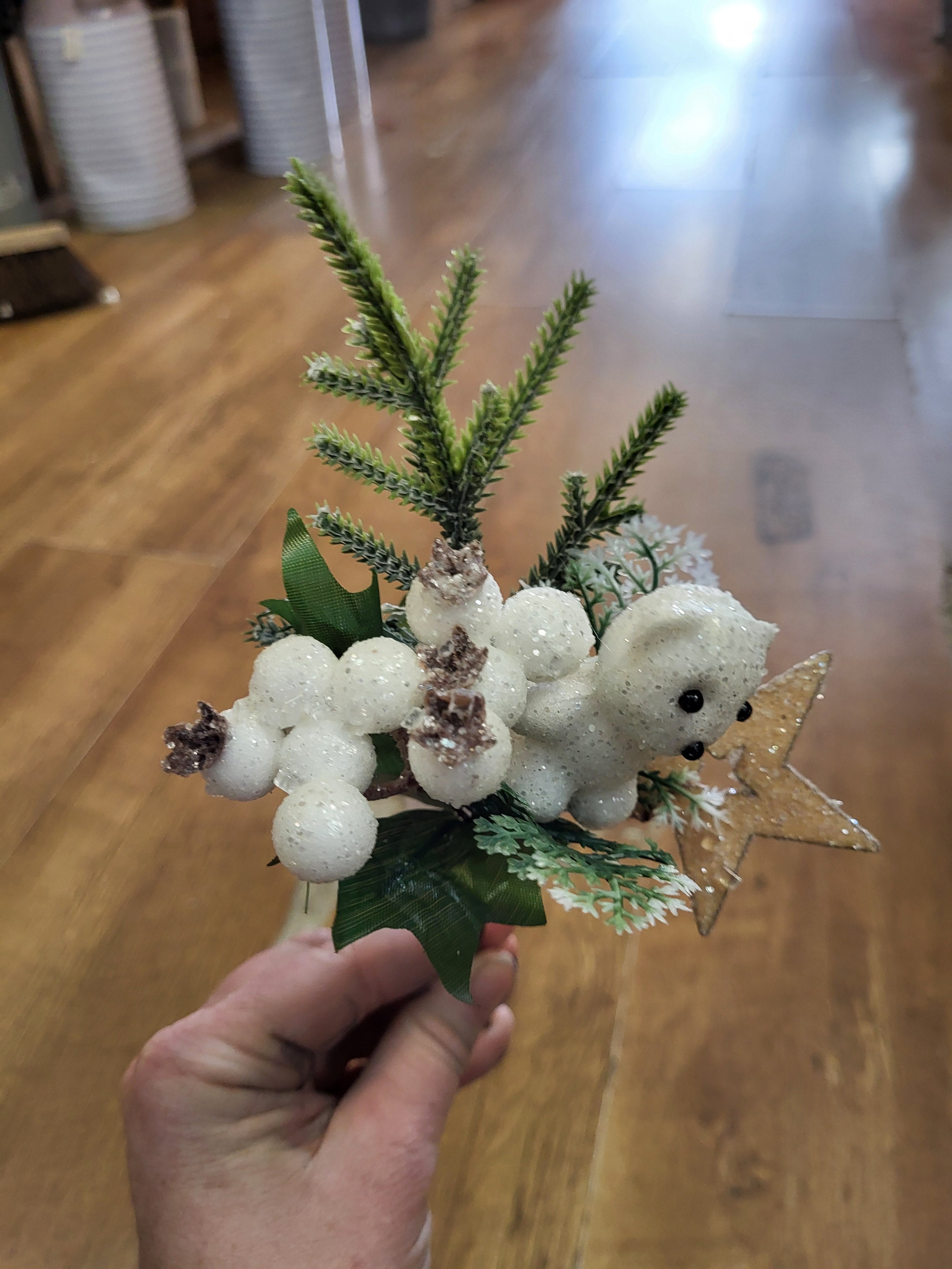 Teddy bear and white berries pick image 2