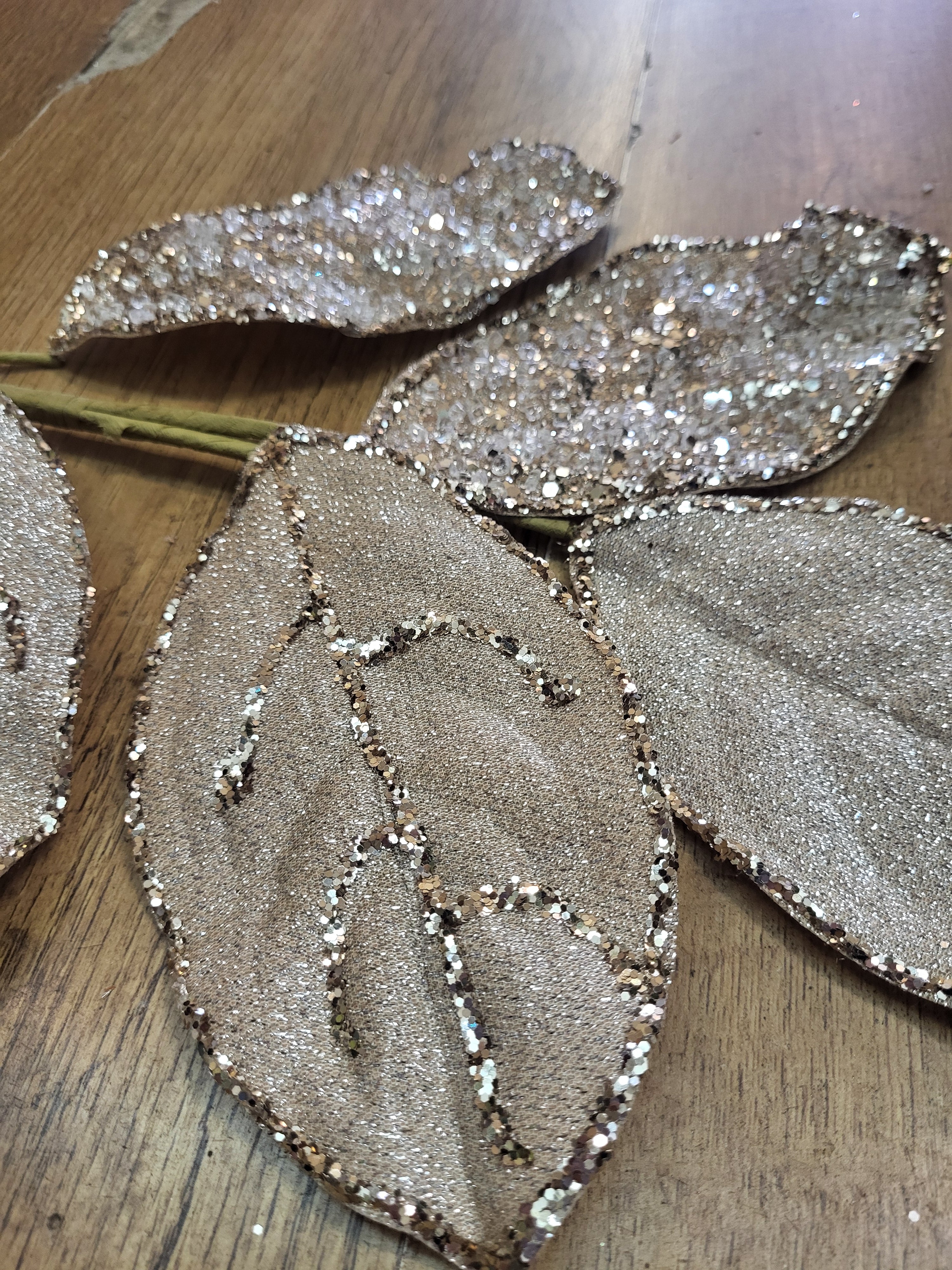 Champagne gold glittered foliage branch image 2