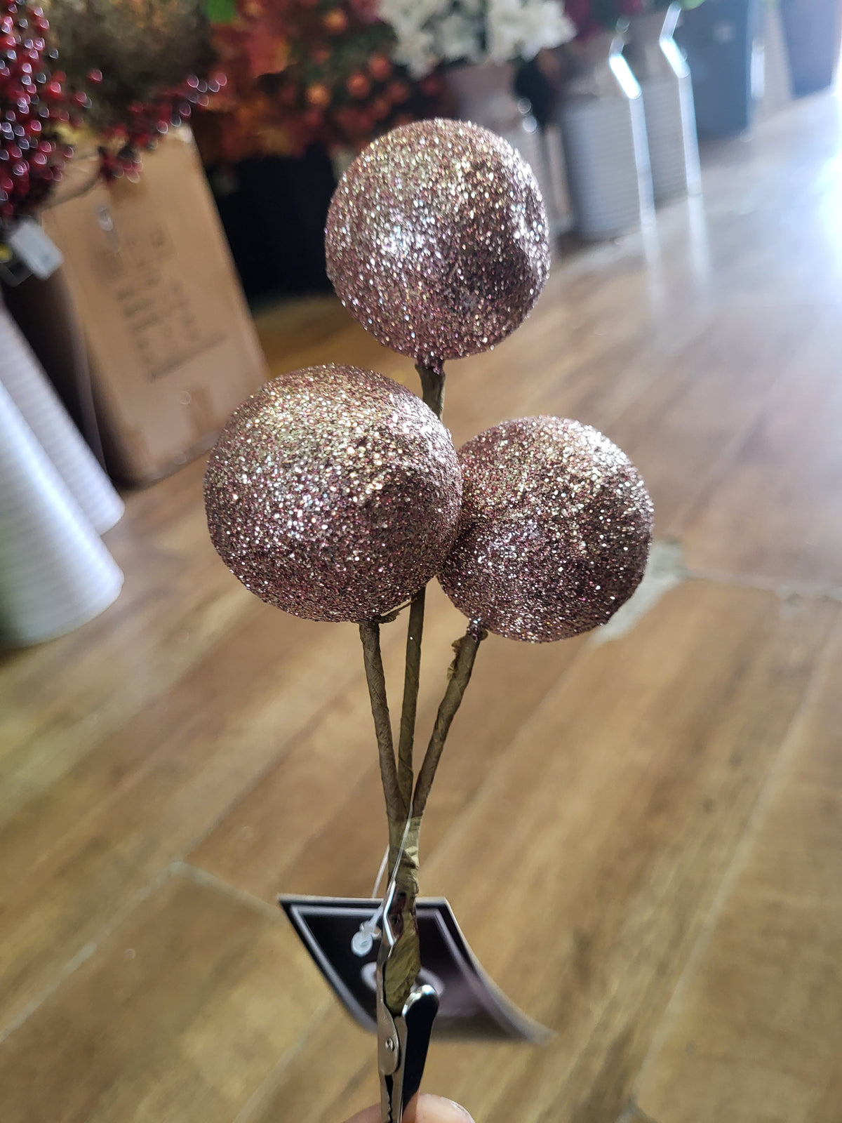 Rose gold triple glittered bauble clip image 3