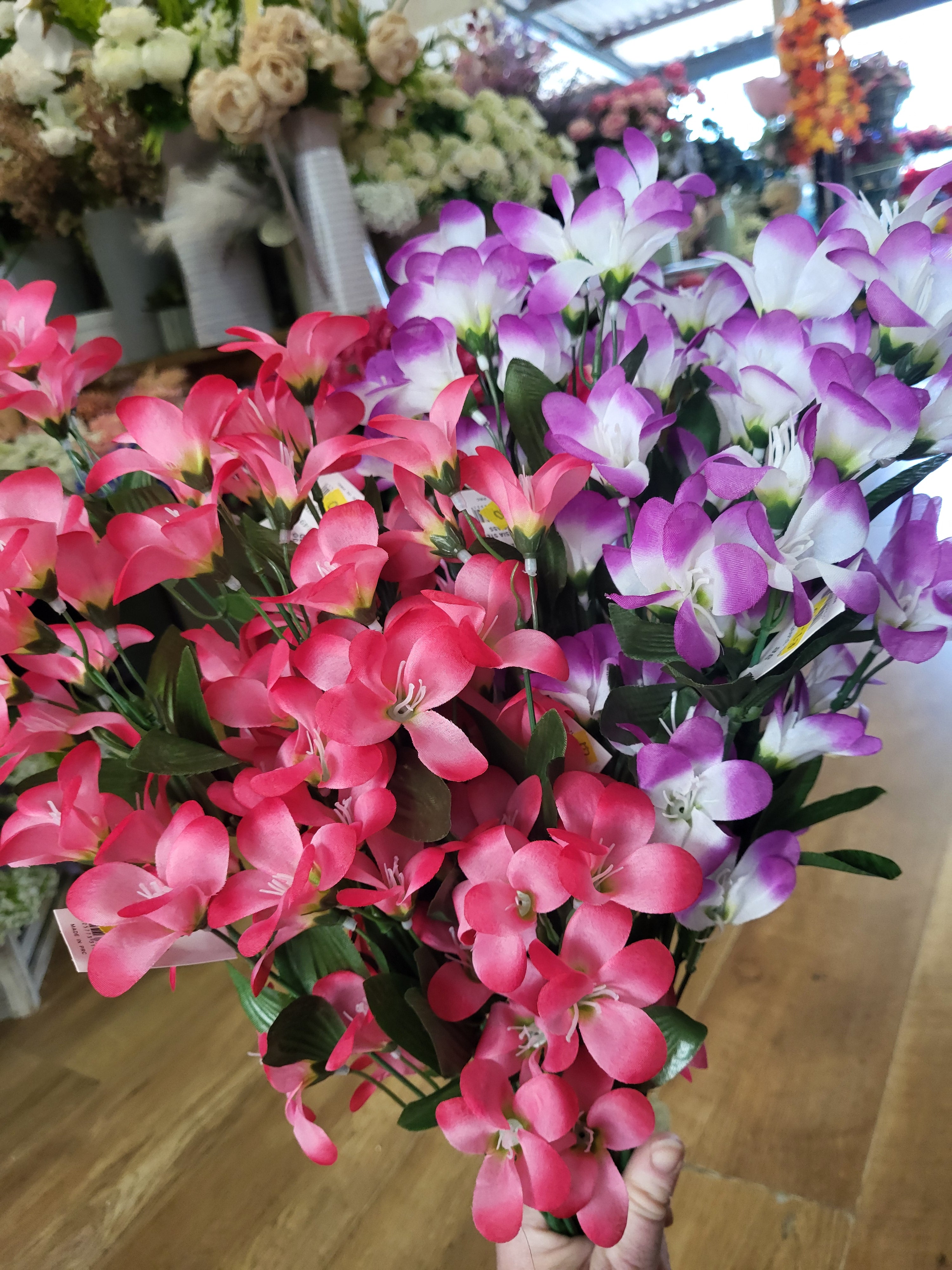 Bundle of 10 Long stem freesia  - 5 pink/5 purple and white image 3