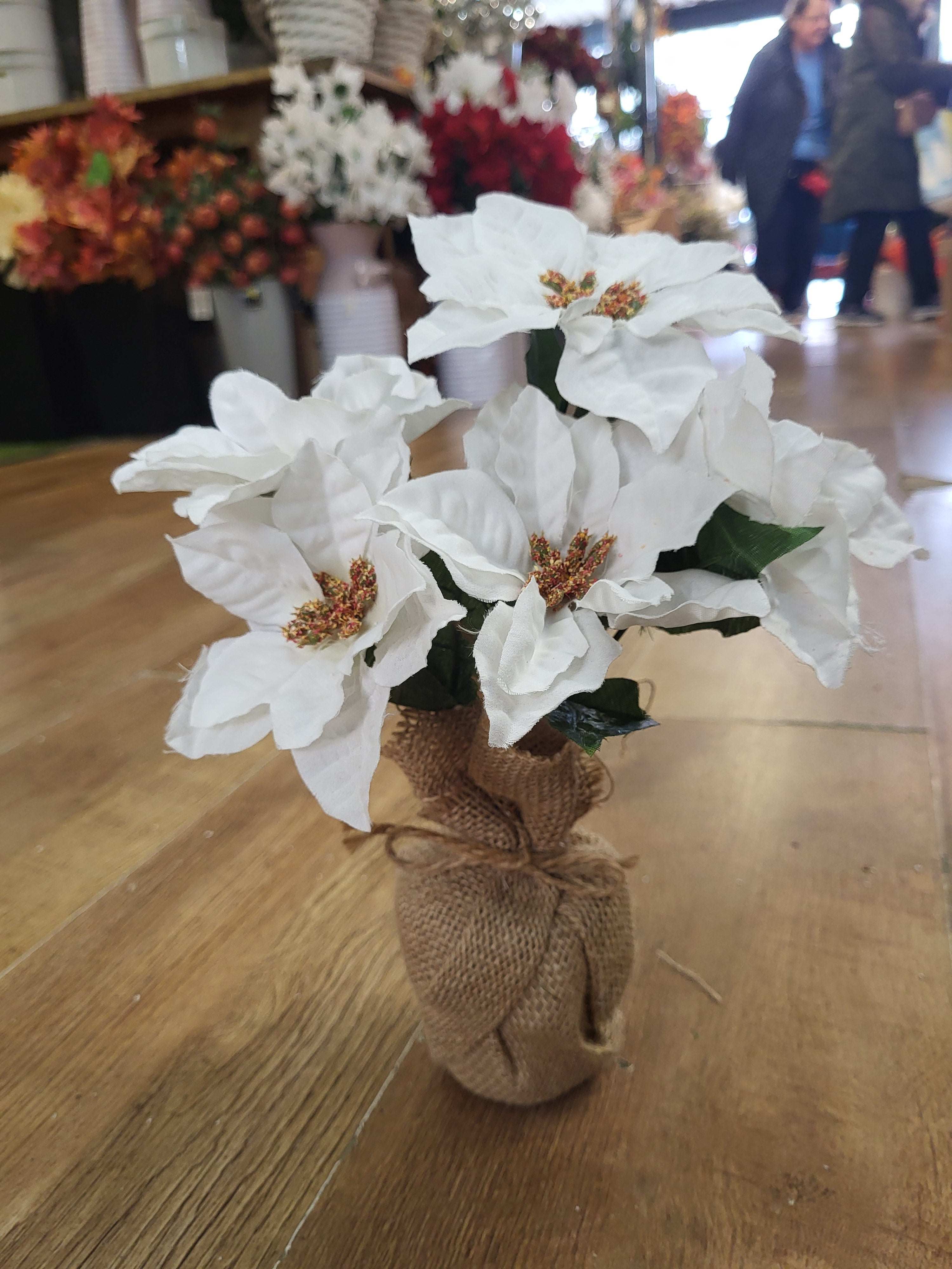 28cm poinsettia wrapped in burlap  - 2 colours available image 3