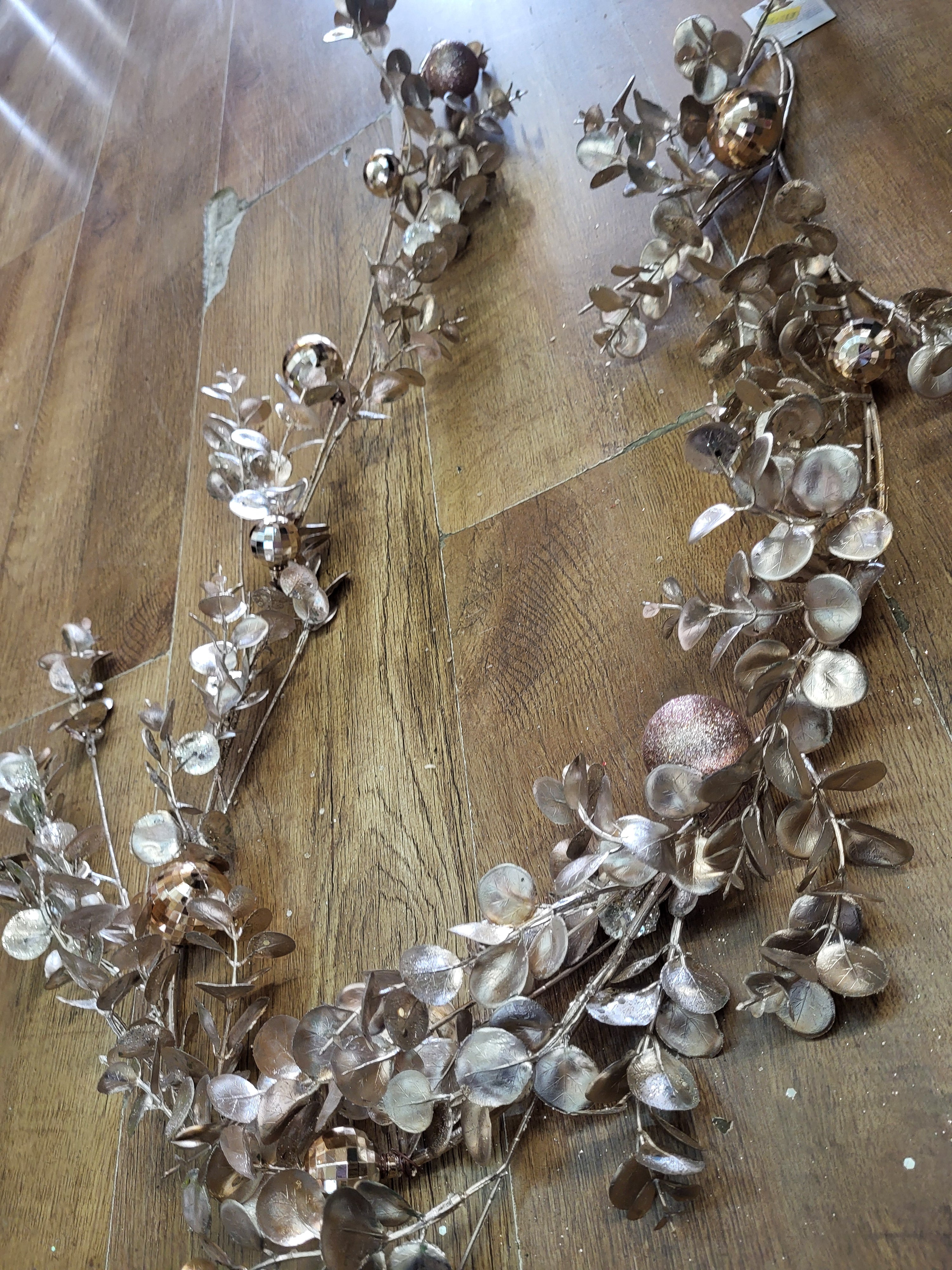 180cm Rose gold foliage and glitter ball/disco ball garland image 0