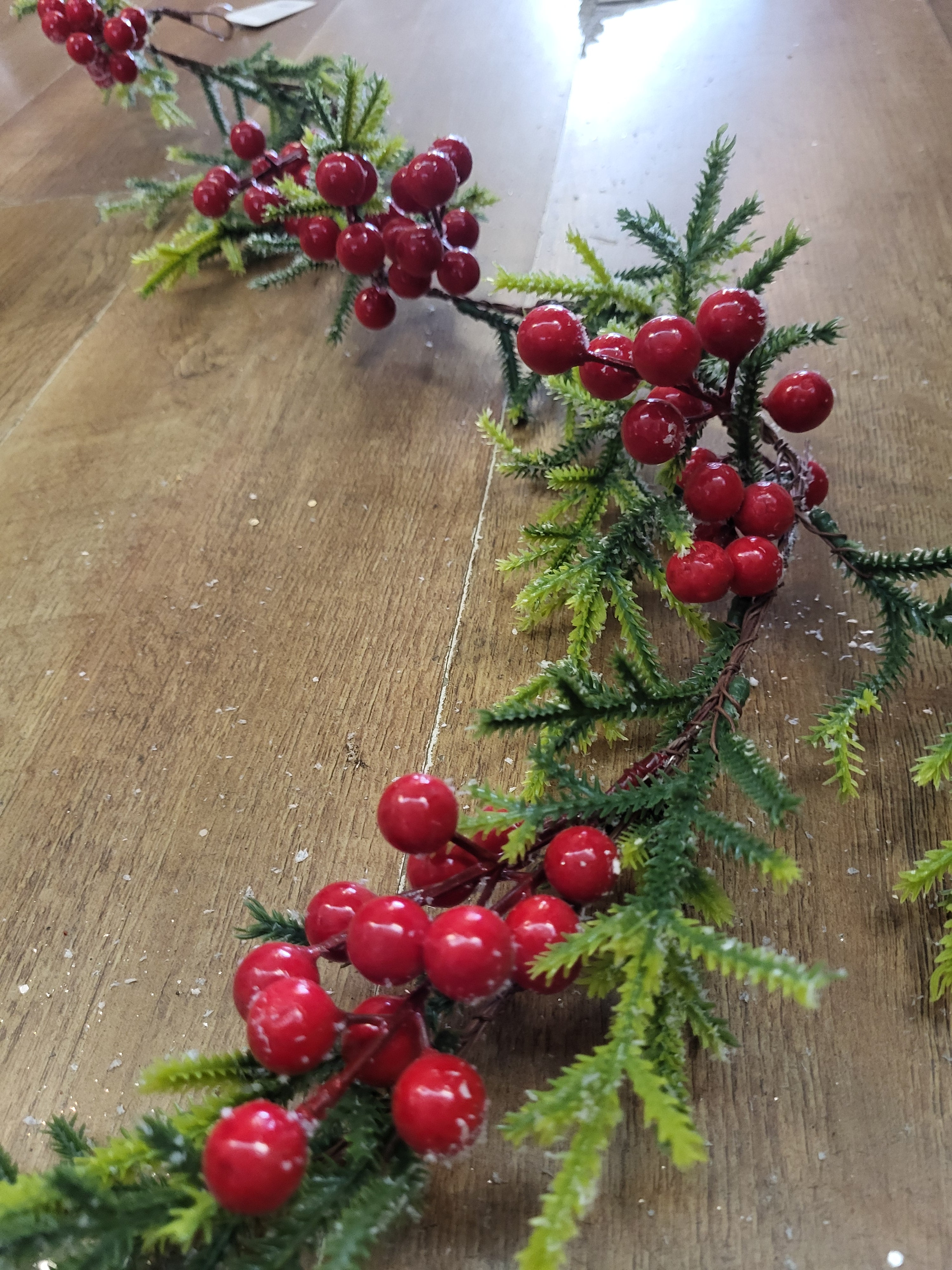 180cm frosted foliage and berries wired garland image 1